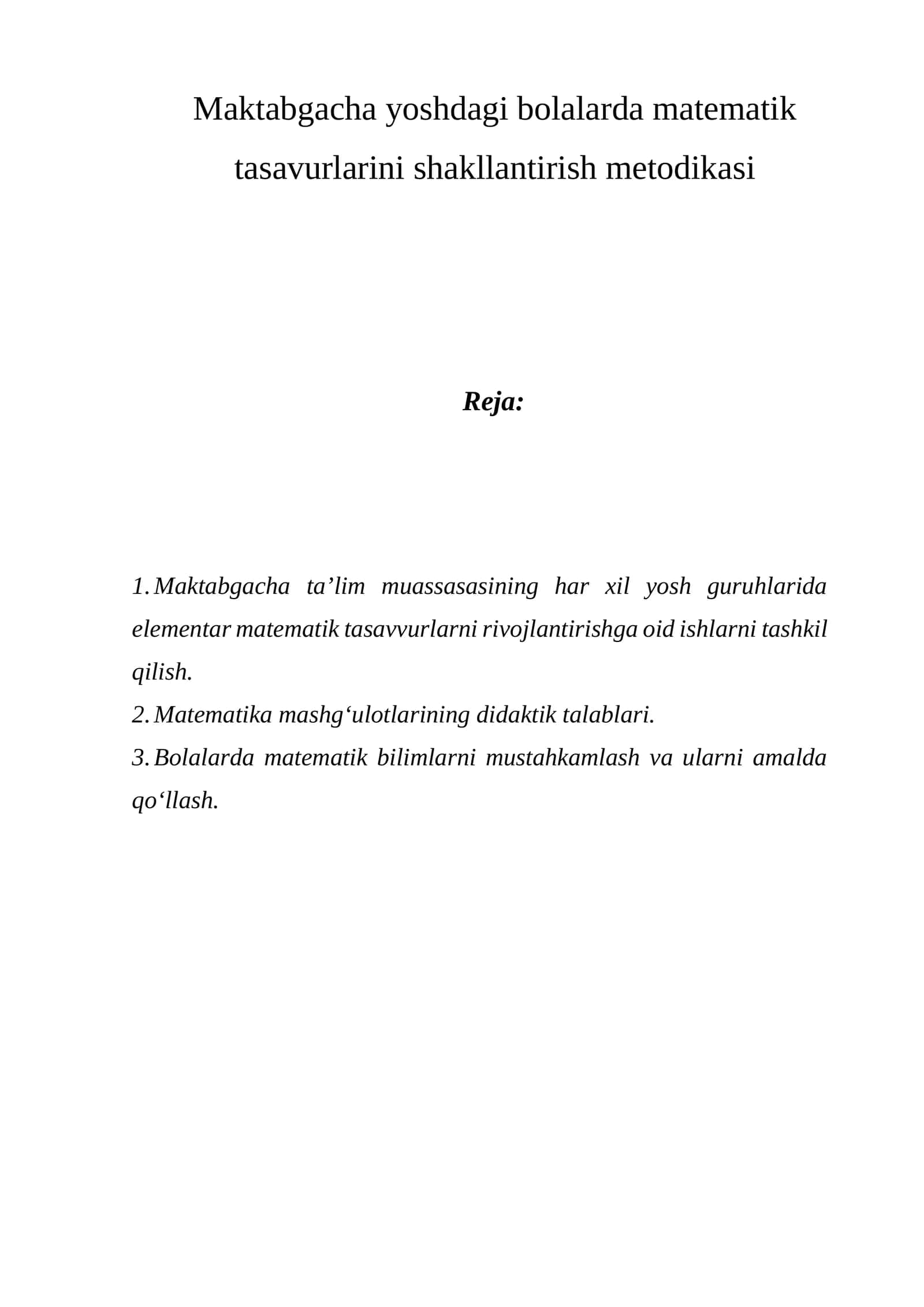 Maktabgacha yoshdagi bolalarda matematik tasavurlarini shakllantirish metodikasi 1