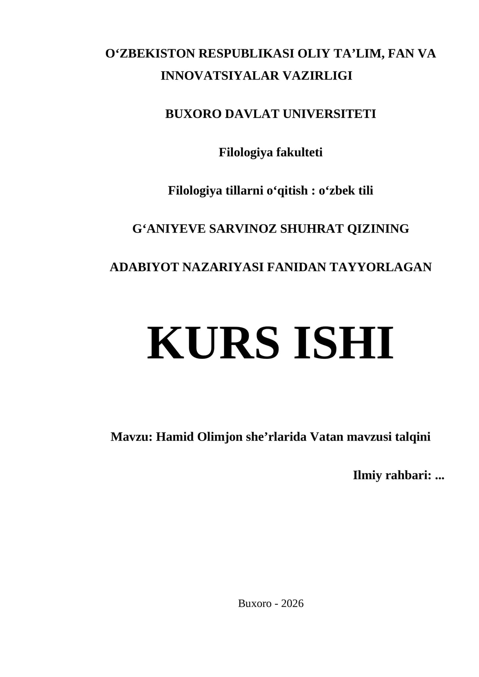 Hamid Olimjon sheʼrlarida Vatan mavzusi talqini 1