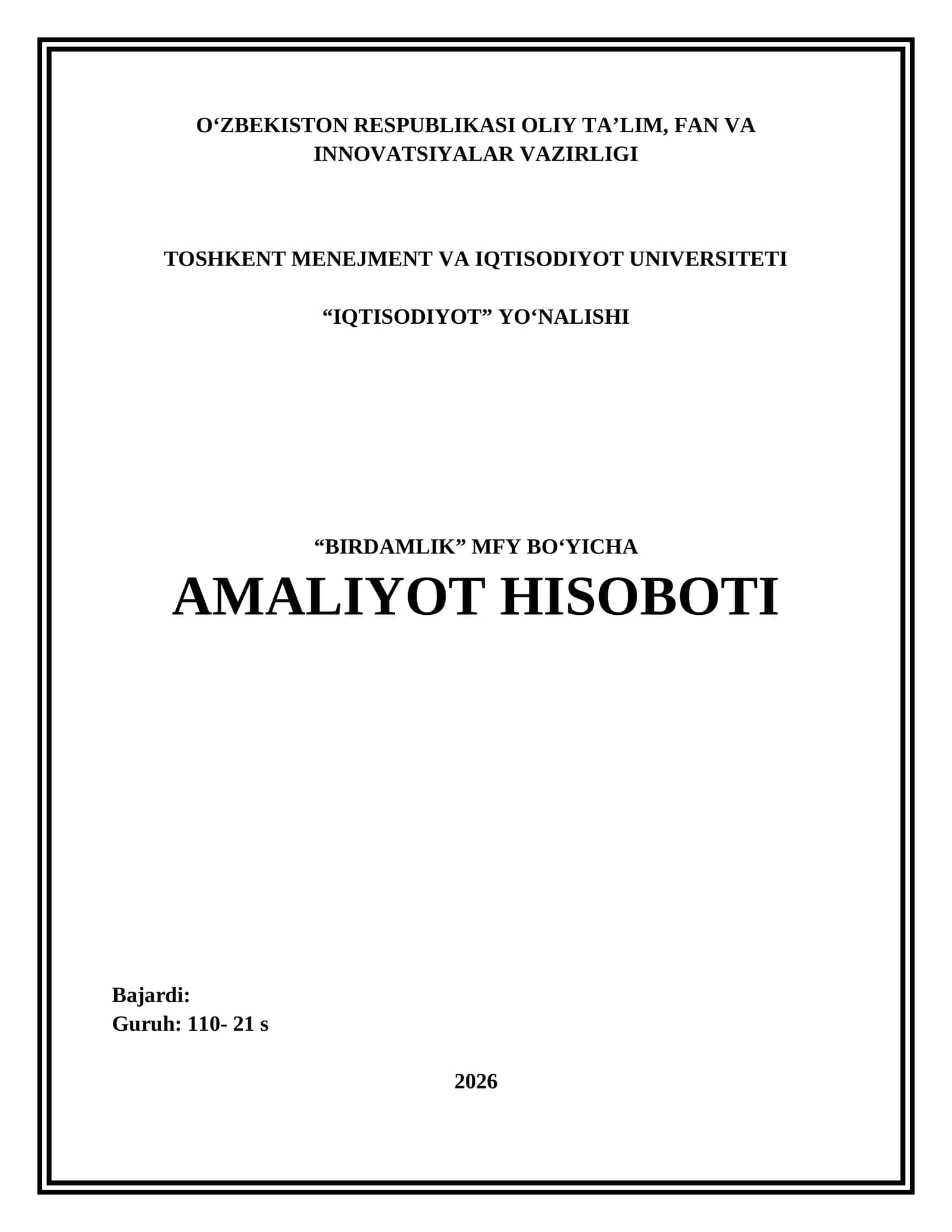 MFYDA AMALIYOTDA BOʻLGAN TALABALAR UCHUN. AMALIYOT HISOBOTI. 1