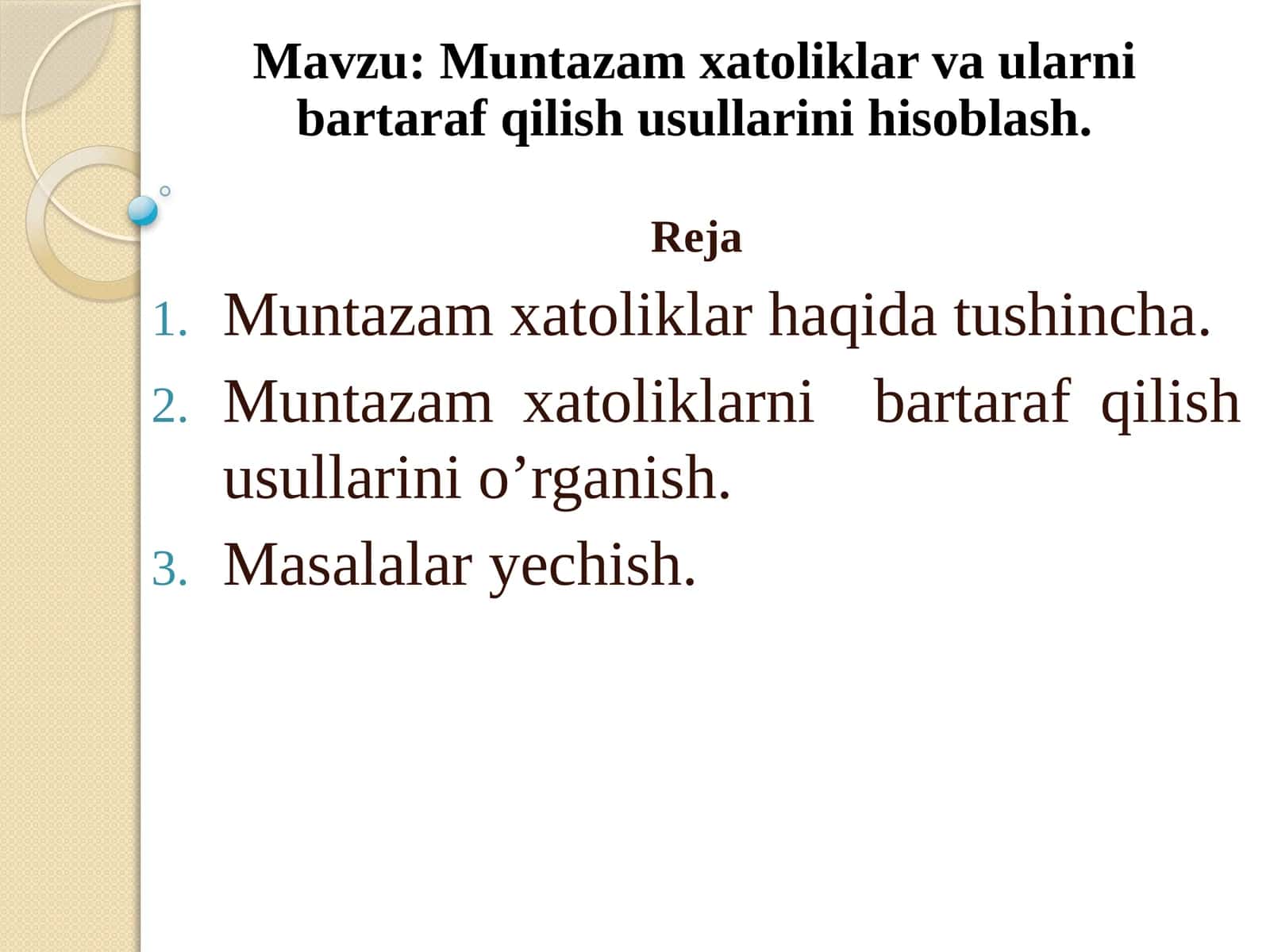 Muntazamxatoliklar va ularni bartarafqilish usullarini hisoblash 1