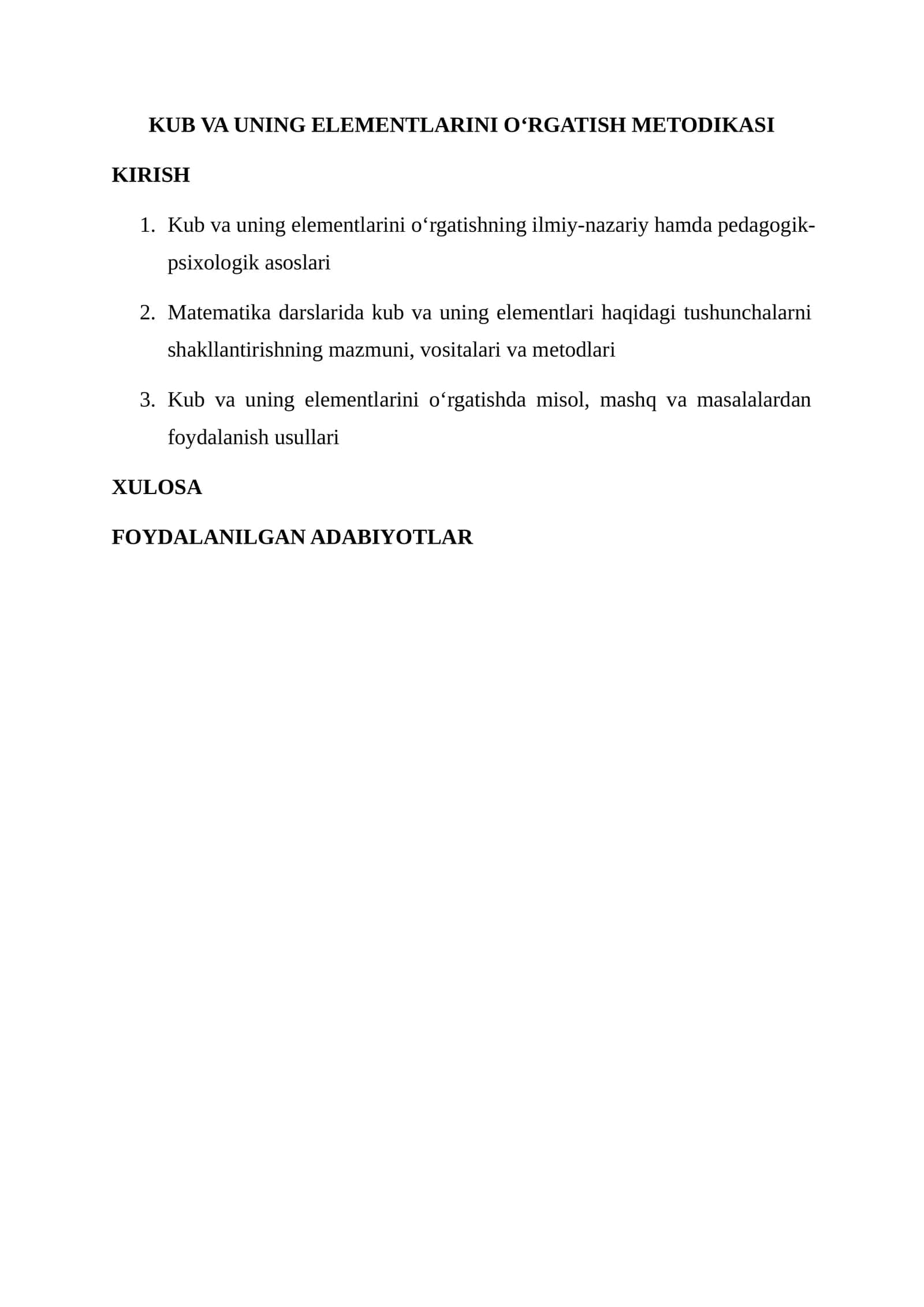 Kub va uning elementlarini o‘rgatish metodikasi 1
