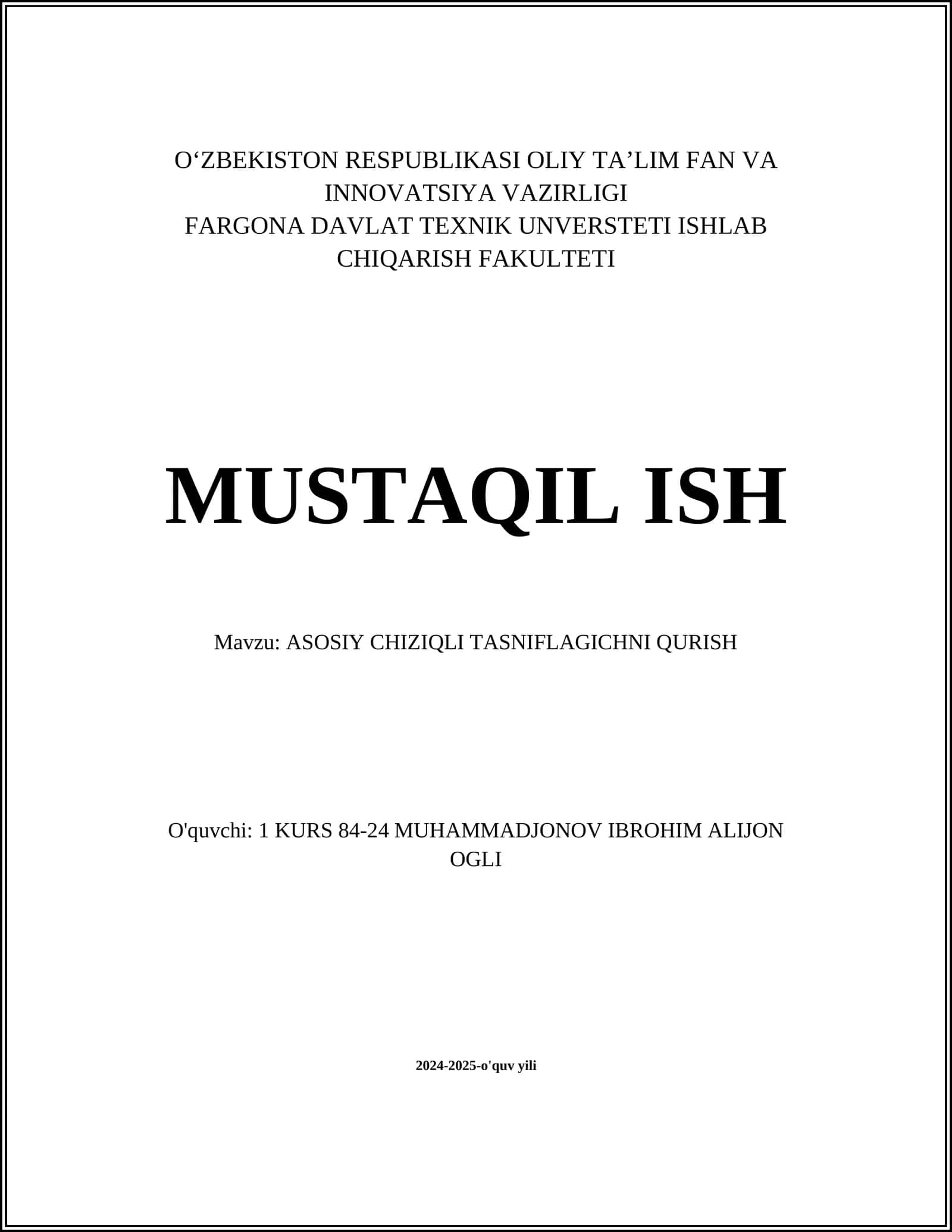 ASOSIY CHIZIQLI TASNIFLAGICHNI QURISH 1