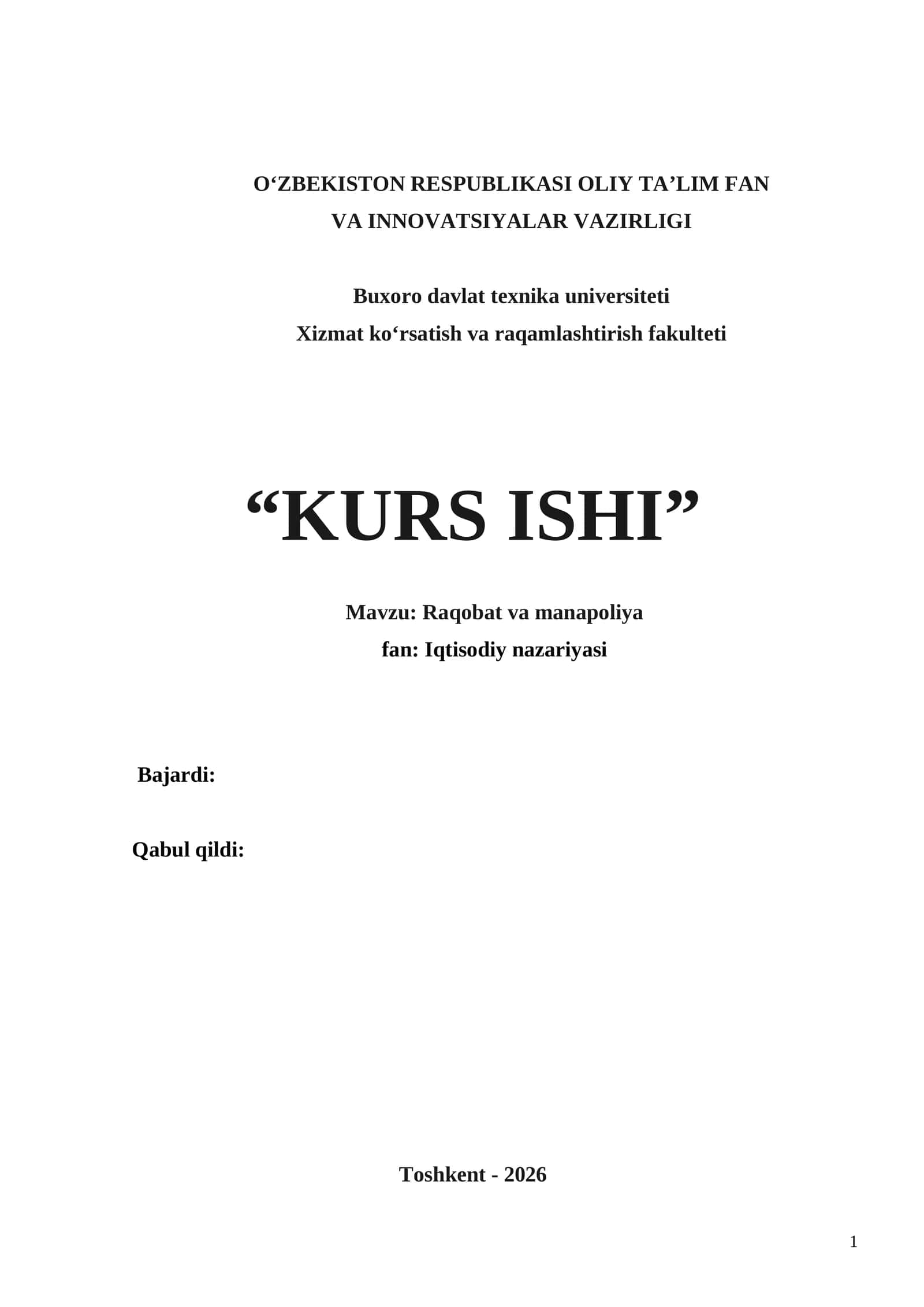 Raqobat va manapoliya 1