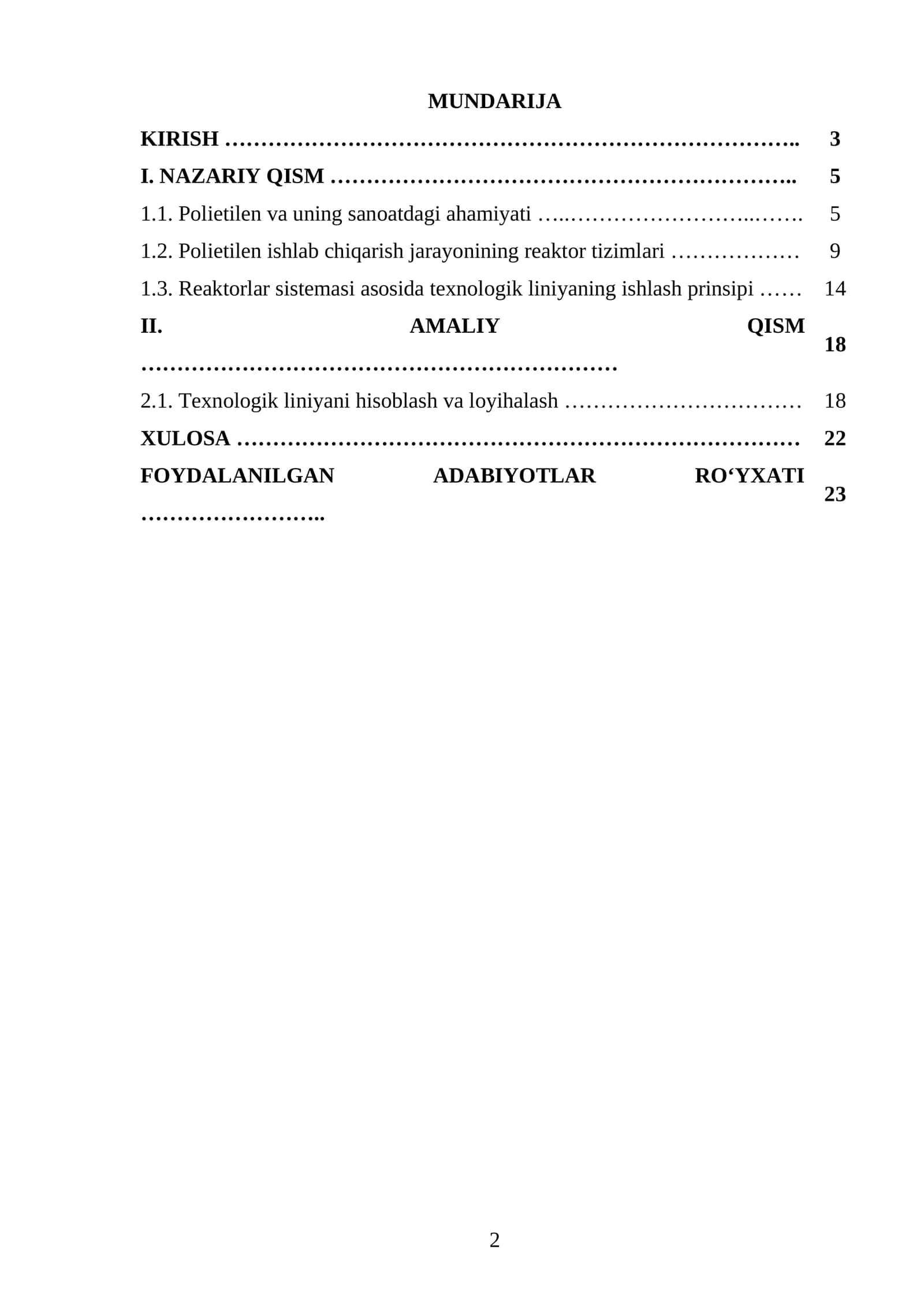 PE ishlab chiqarishda reaktorlar sistemasi texnologik liniyasini loyihalash. Q=80000 t yil 1