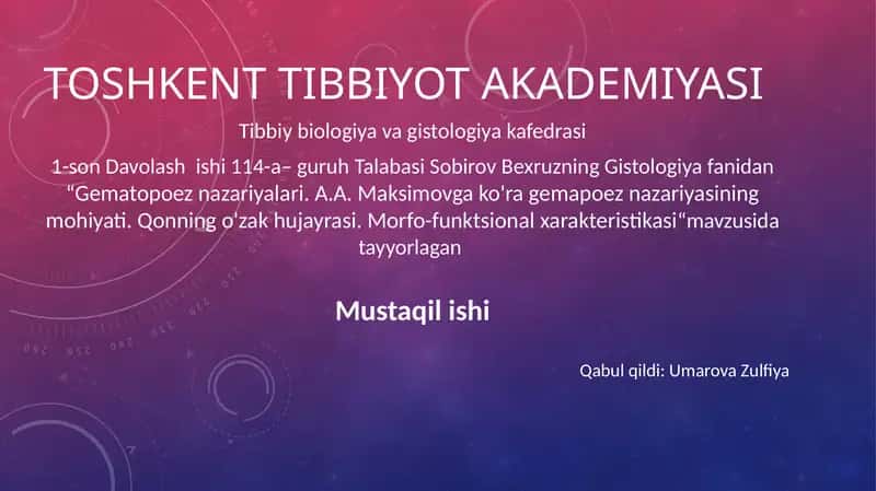 Gematopoez nazariyasi 1