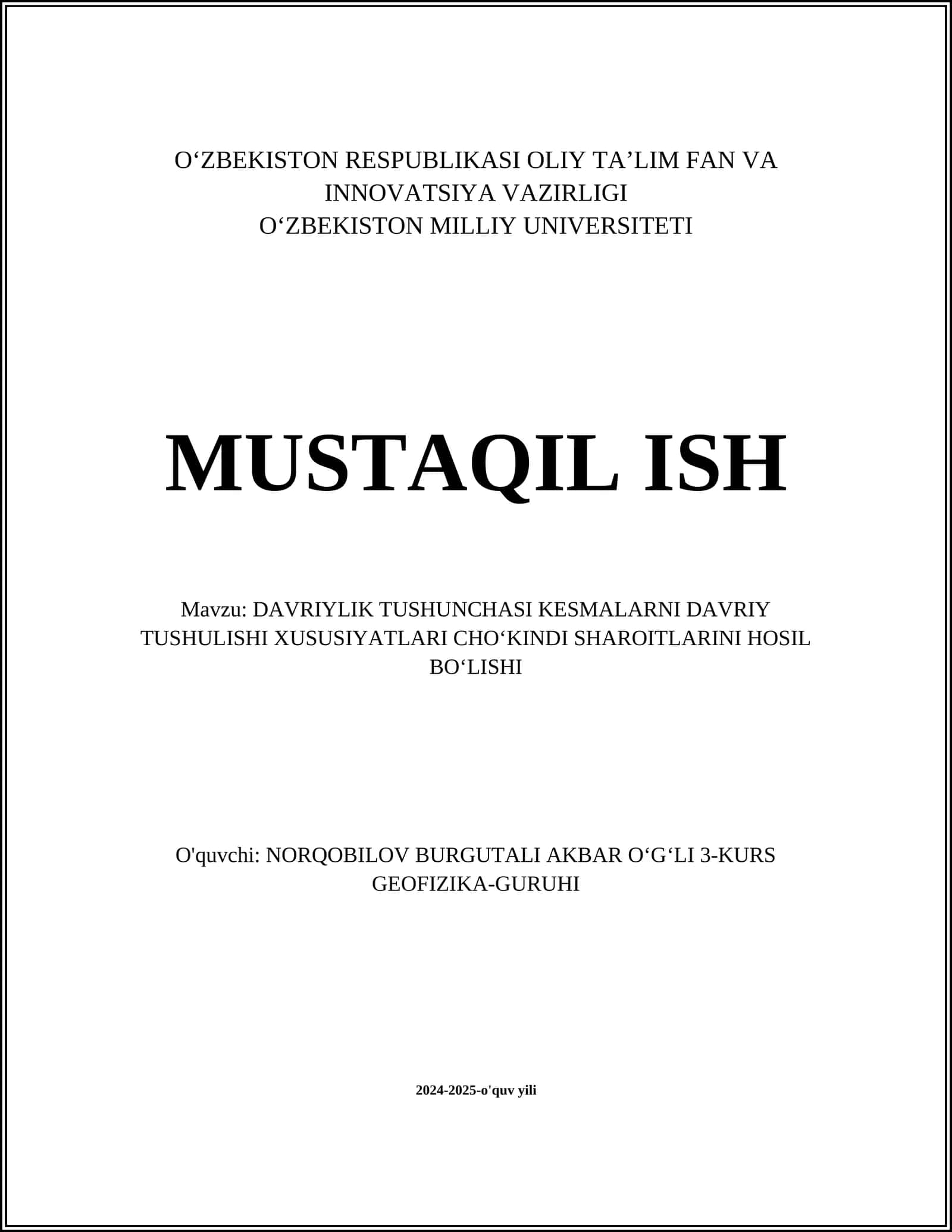 DAVRIYLIK TUSHUNCHASI KESMALARNI DAVRIY TUSHULISHI XUSUSIYATLARI CHOʻKINDI SHAROITLARINI HOSIL BOʻLISHI 1