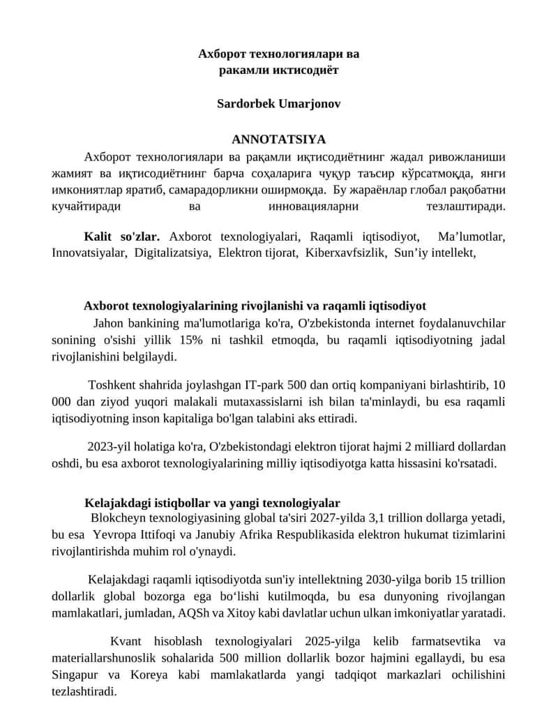 Axborot texnologiyalari va raqamli iqtisodiyot 1
