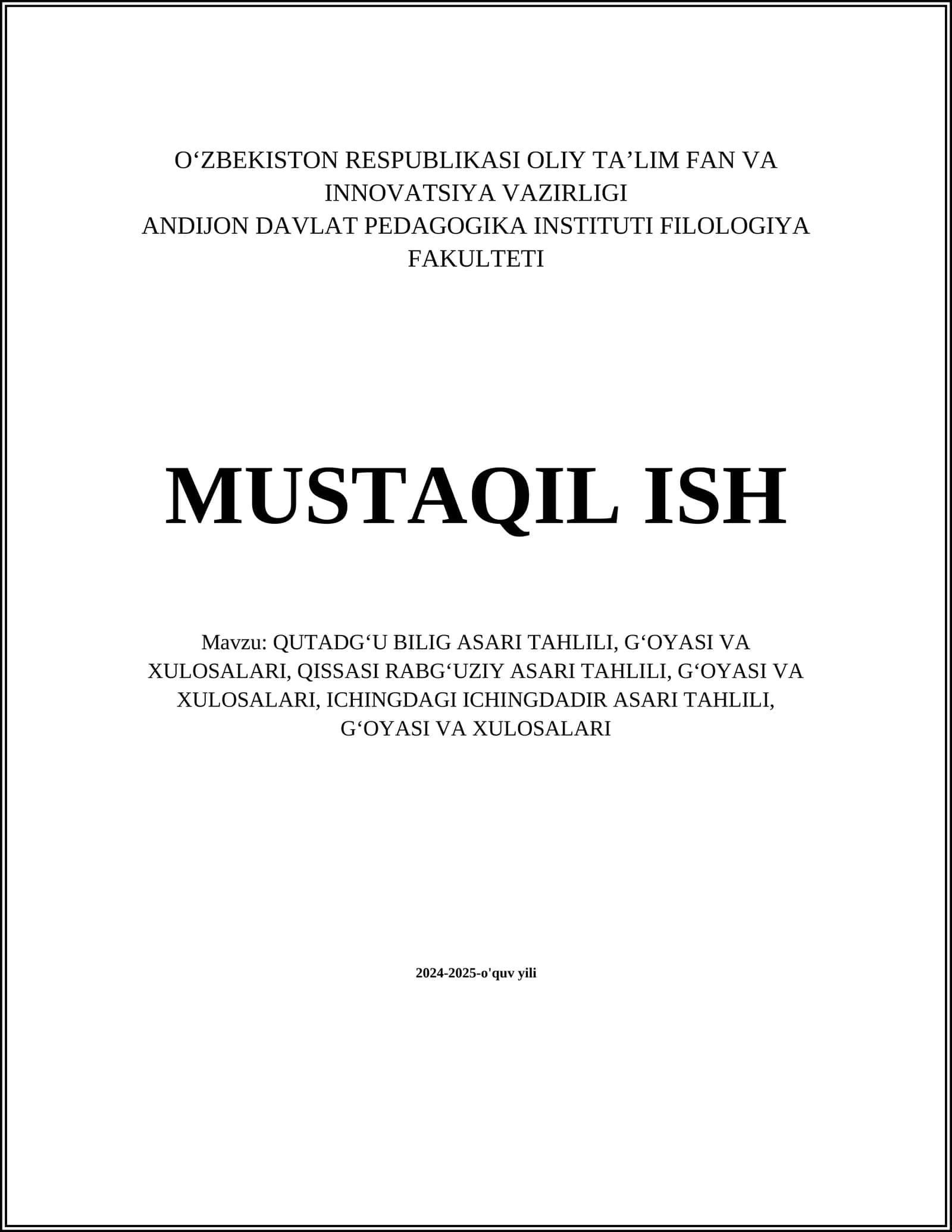 QUTADGʻU BILIG ASARI TAHLILI 1