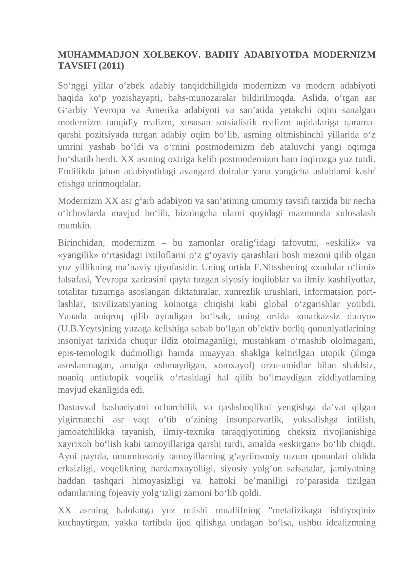 Badiiy adabiyotda modernizm tavsifi 1