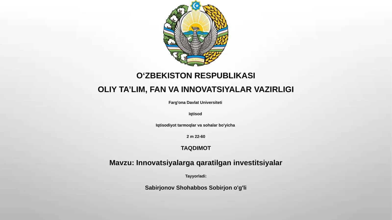 Innovatsiyalarga qaratilgan investitsiyalar 1