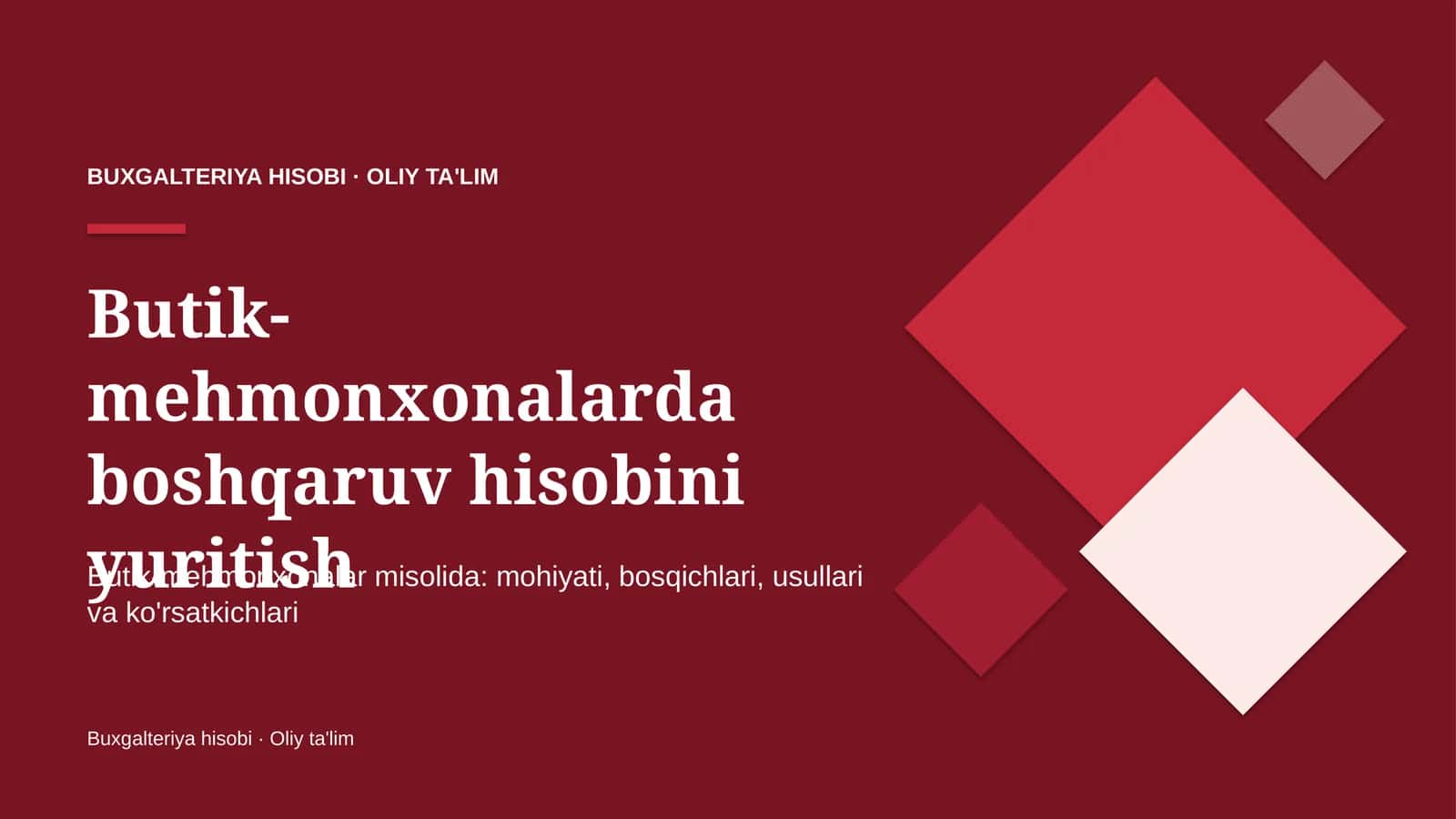 butik mehmonxonalarda boshqaruv hisobini yuritish 8806 1