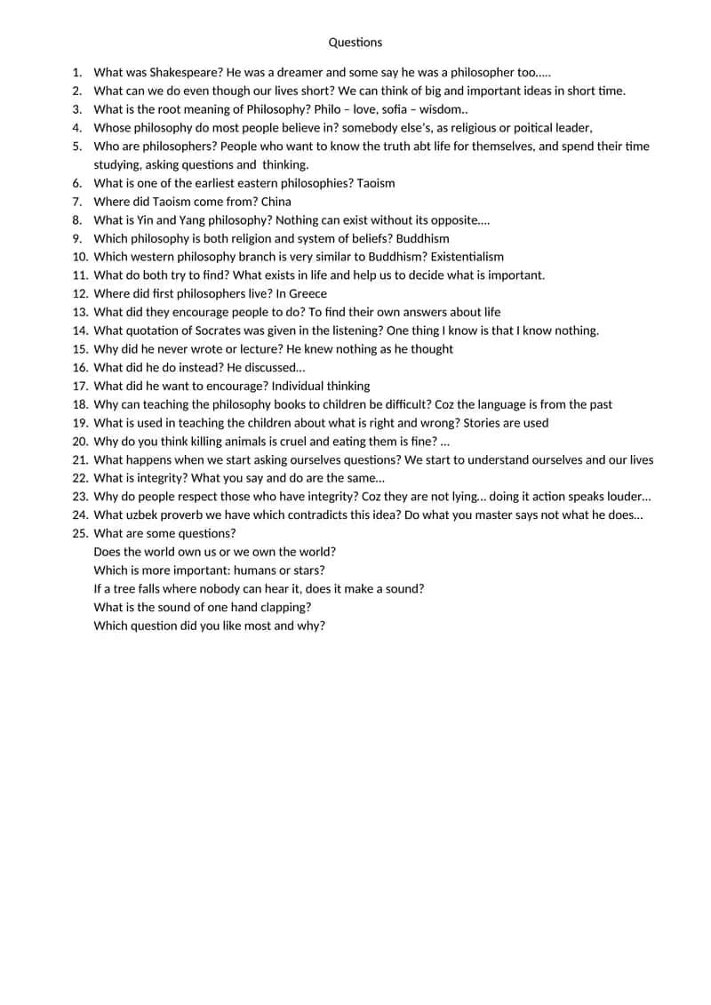 Philosophy Questions 1