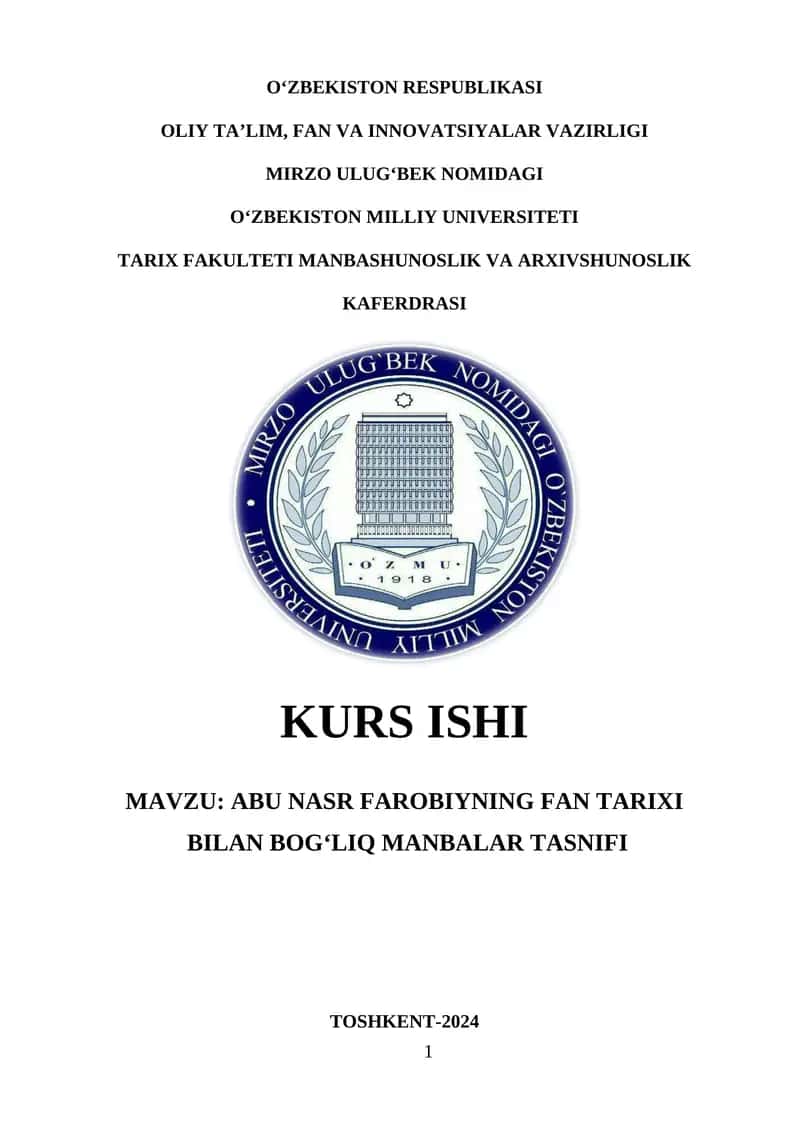 Abu Nasr Farobiyning Fan Tarixi Bilan Bog‘liq Manbalar Tasnifi 1