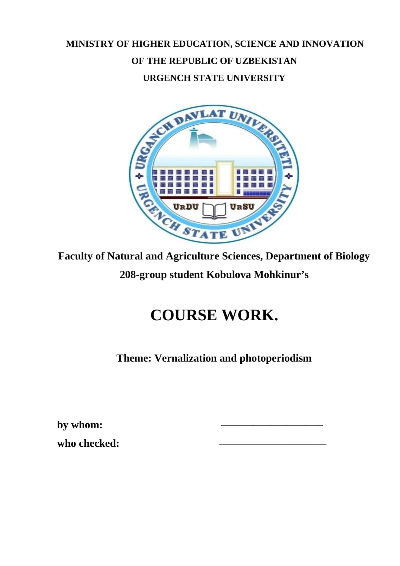 Course Work: Vernalization and Photoperiodism 1