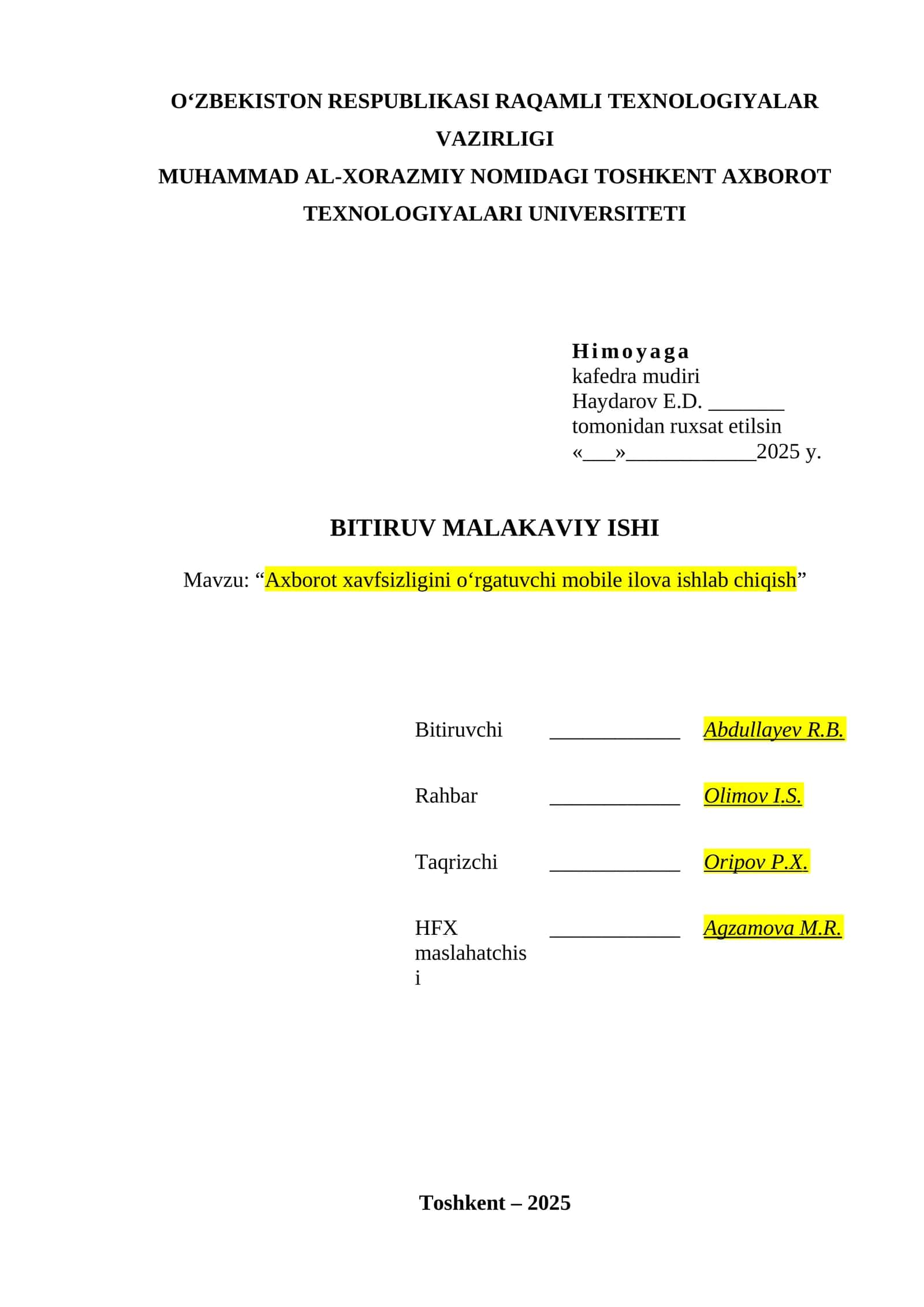 Axborot xavfsizligini o‘rgatuvchi mobile ilova ishlab chiqish 1