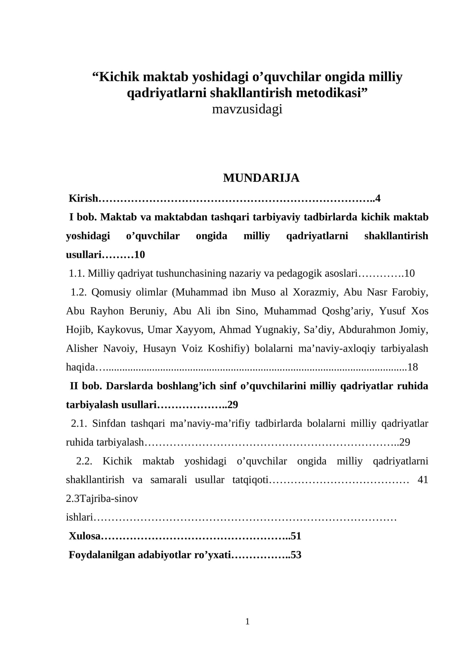 Kichik maktab yoshidagi o’quvchilar ongida milliy qadriyatlarni shakllantirish metodikasi 1