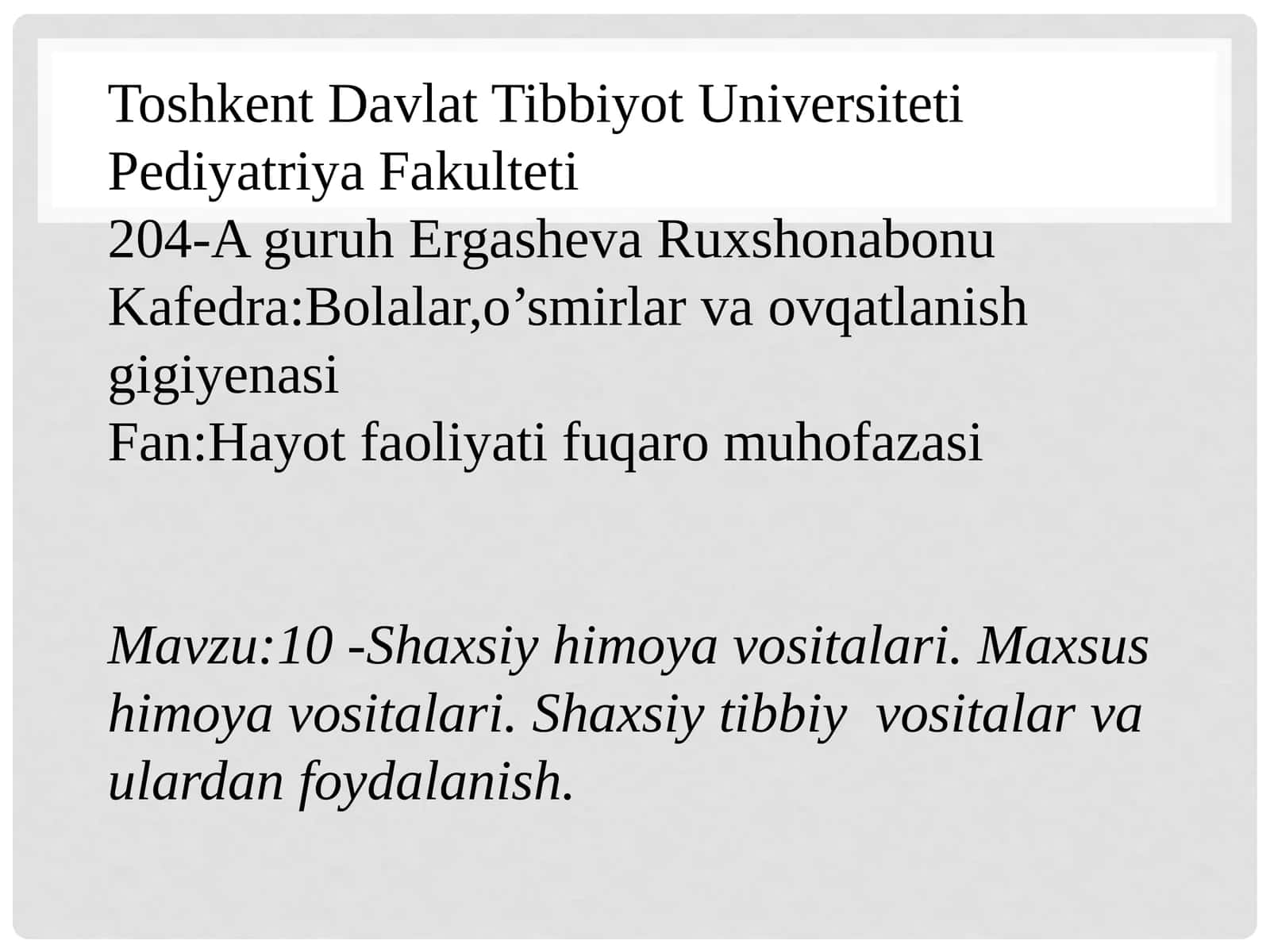 Toshkent Davlat Tibbiyot Universiteti Pediyatriya Fakulteti 1