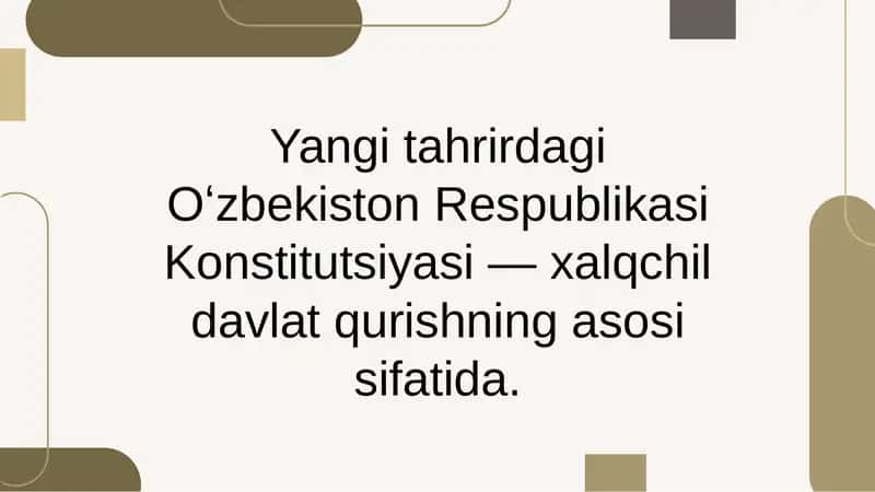 Yangi tahrirdagi Oʻzbekiston Respublikasi Konstitutsiyasi 1