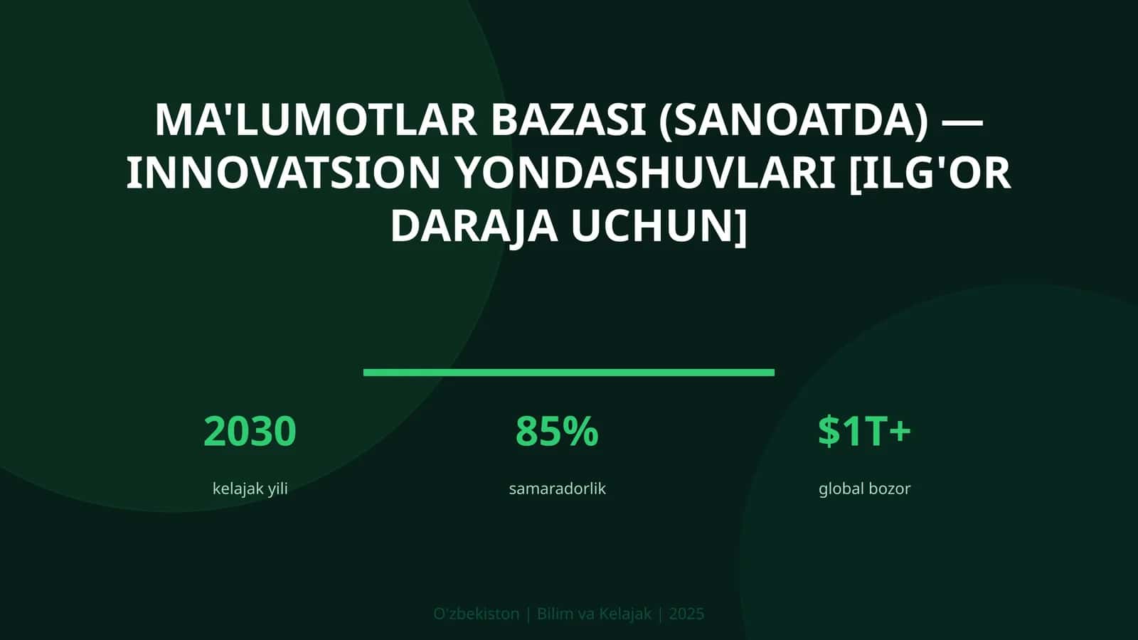 Ma'lumotlar bazasi (sanoatda) — innovatsion yondashuvlari [ilg'or daraja uchun] 1