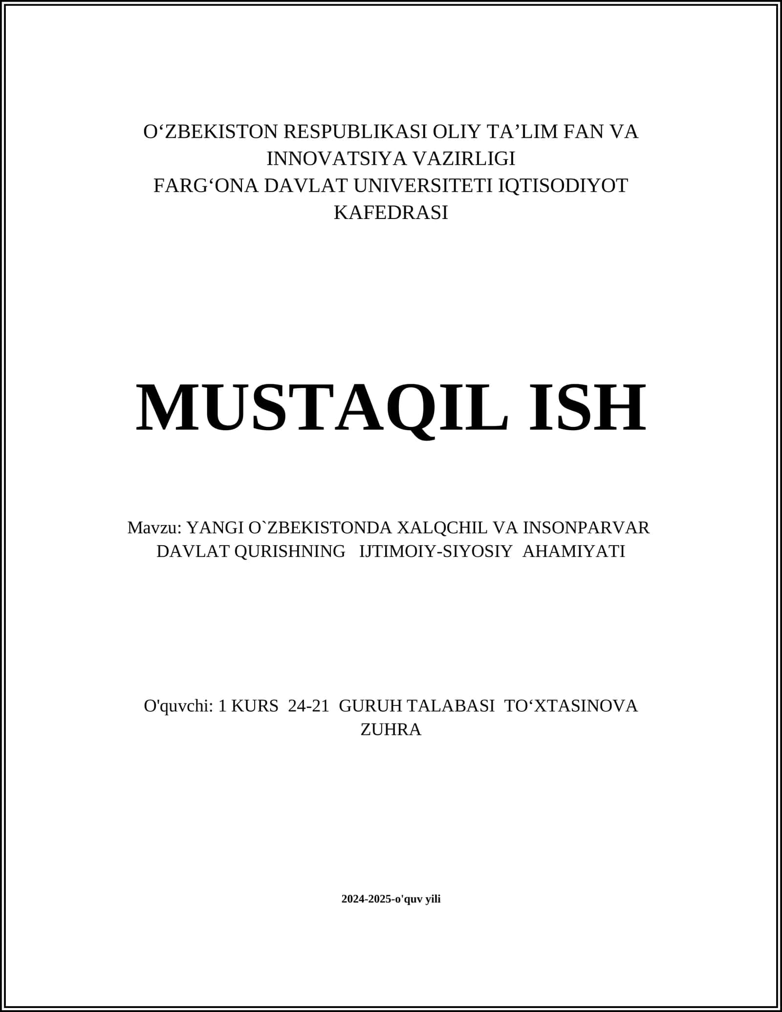 YANGI O`ZBEKISTONDA XALQCHIL VA INSONPARVAR DAVLAT QURISHNING IJTIMOIY-SIYOSIY AHAMIYATI 1