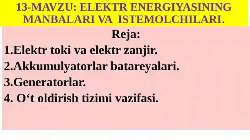 ELEKTR ENERGIYASINING MANBALARI VA ISTEMOLCHILARI