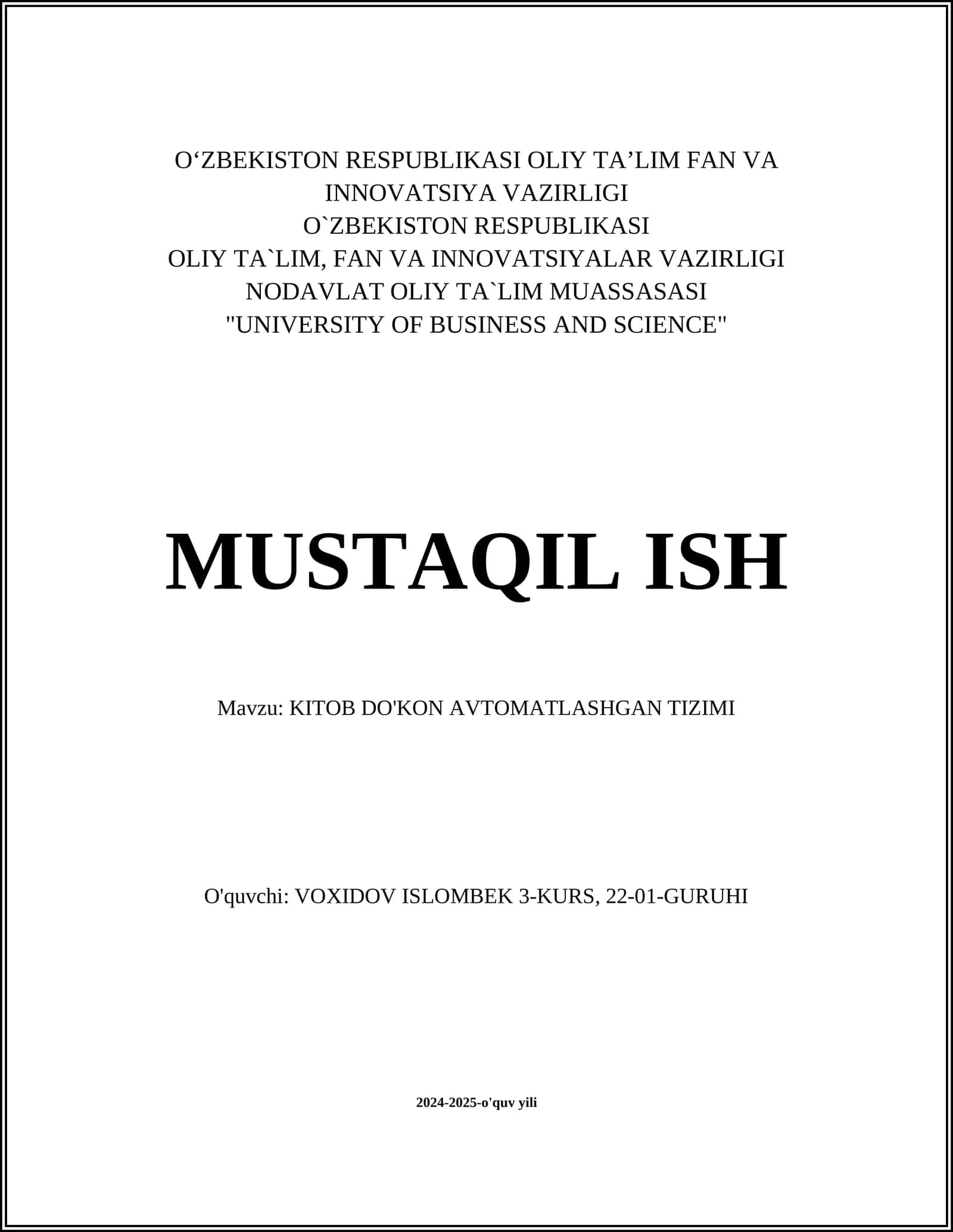 KITOB DO'KON AVTOMATLASHGAN TIZIMI 1