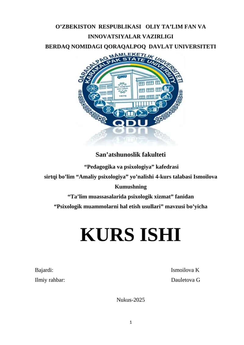 Psixologik muammolarni hal etish usullari 1