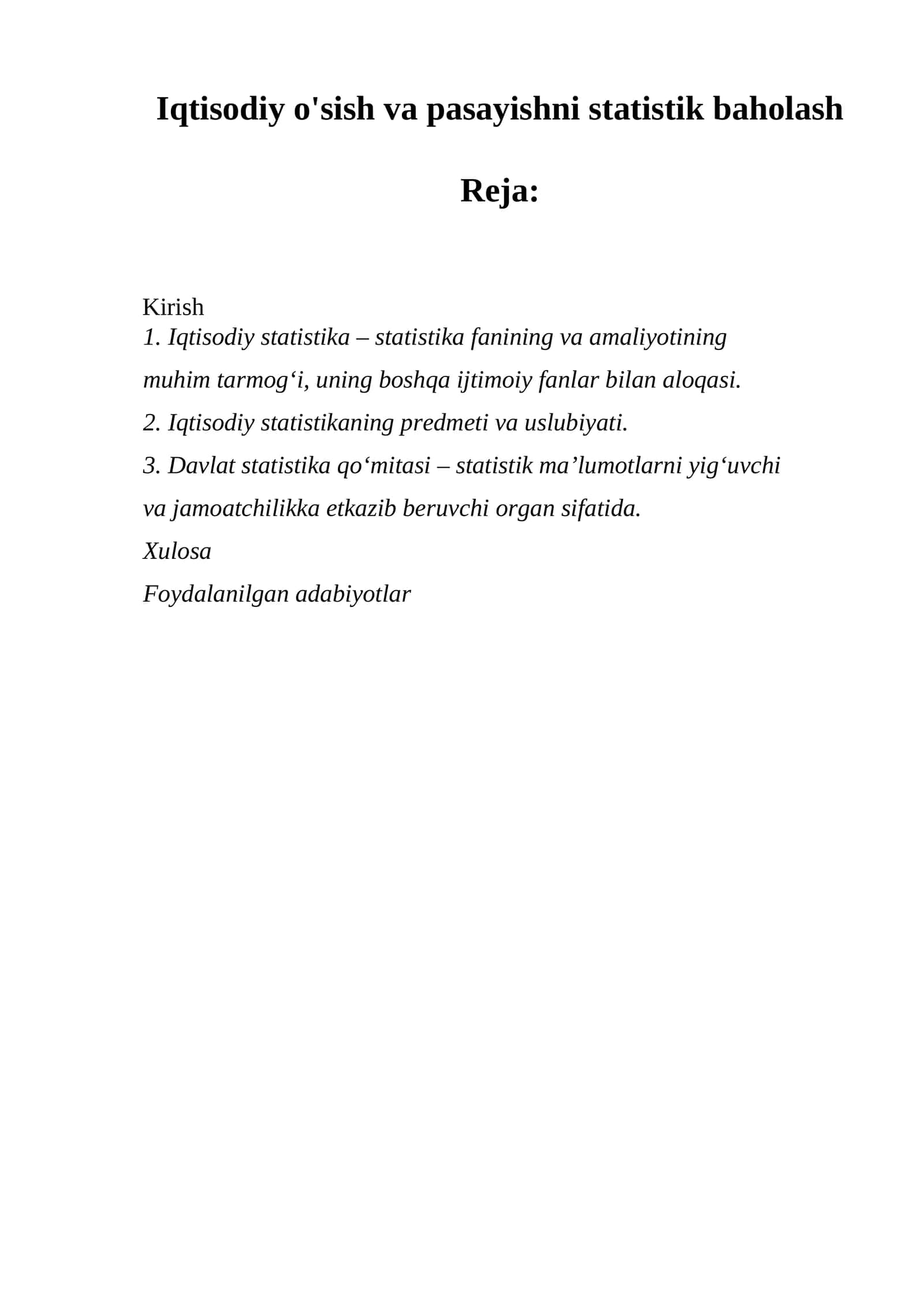 Iqtisodiy o'sish va pasayishni statistik baholash 1