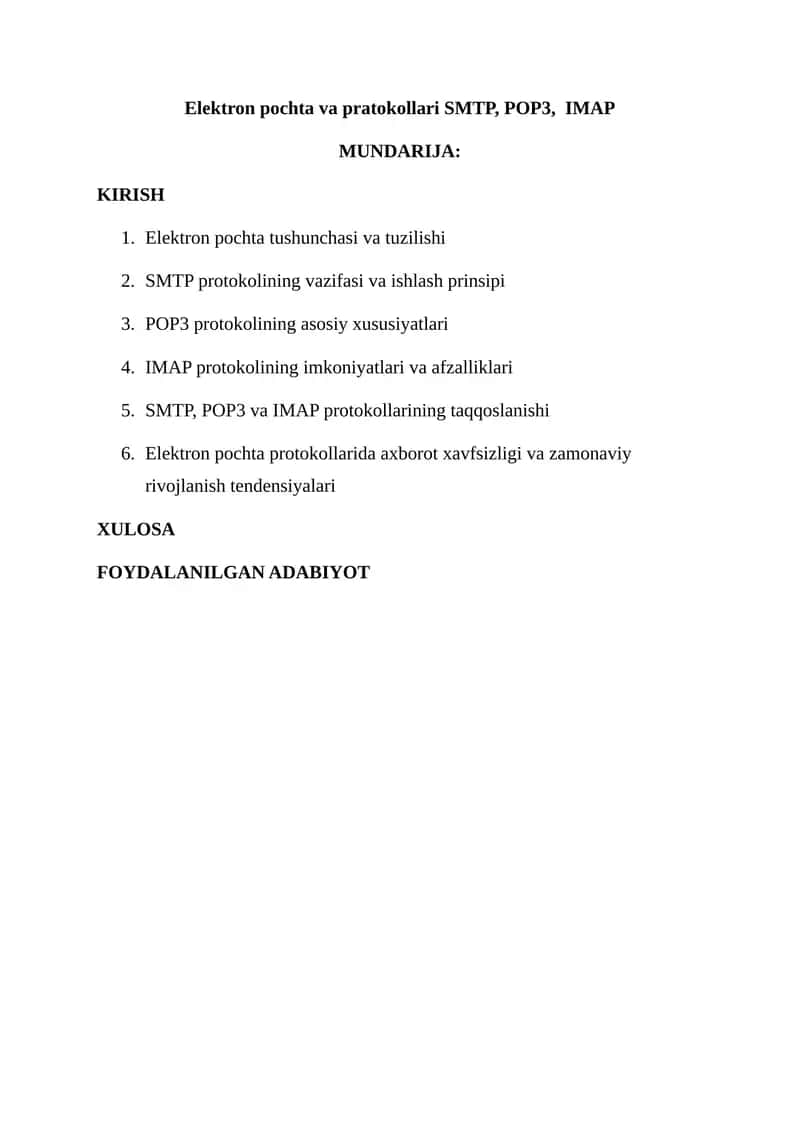 Elektron pochta va pratokollari SMTP, POP3,  IMAP 1