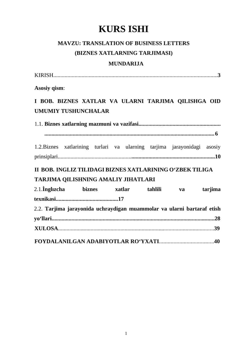 TRANSLATION OF BUSINESS LETTERS 1