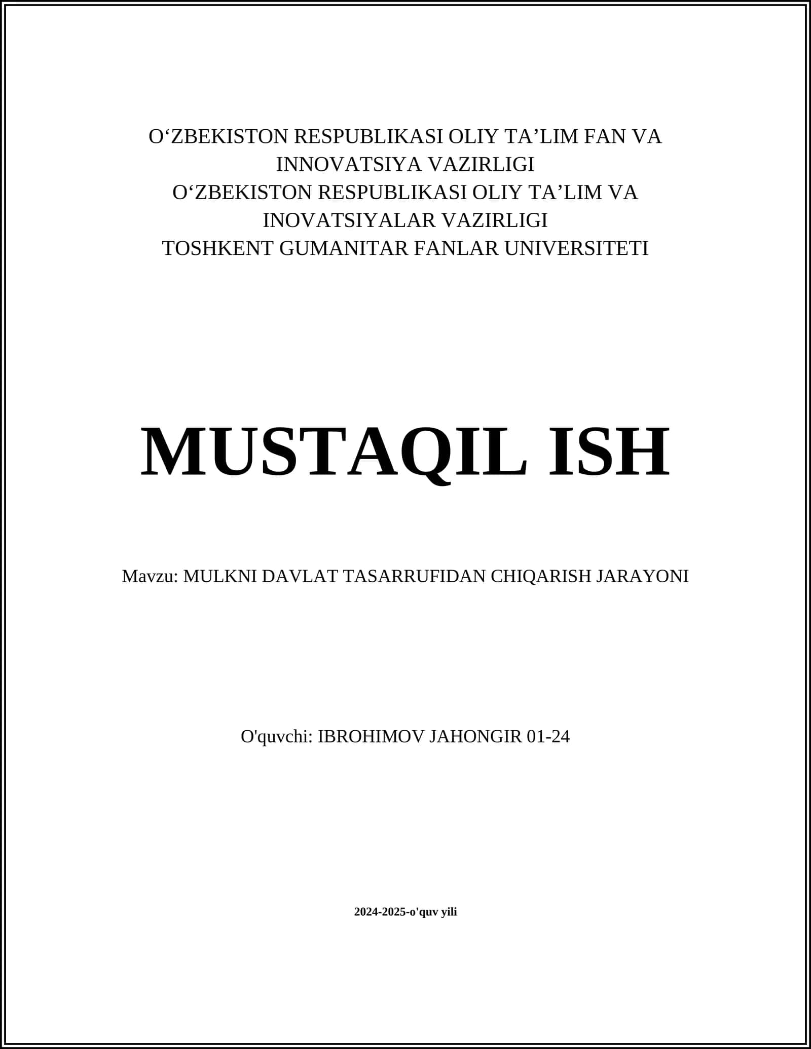MULKNI DAVLAT TASARRUFIDAN CHIQARISH JARAYONI 1