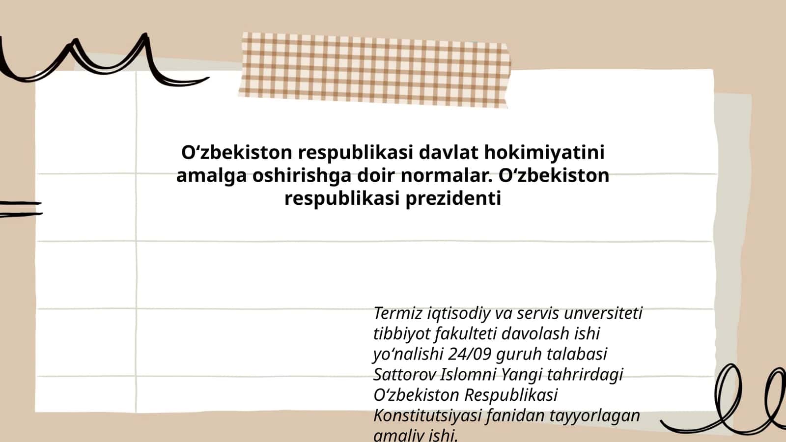Oʻzbekiston Respublikasi Konstitutsiyasi fanidan tayyorlagan amaliy ishi 1