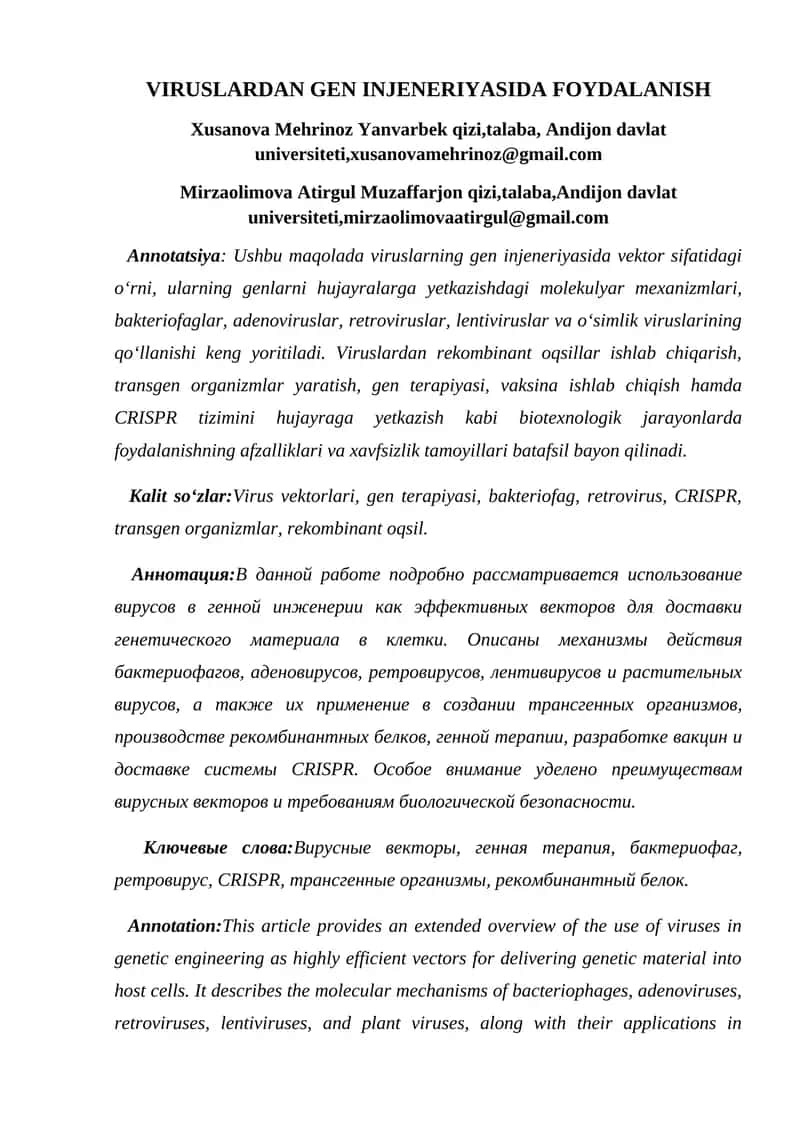 VIRUSLARDAN GEN INJENERIYASIDA FOYDALANISH 1