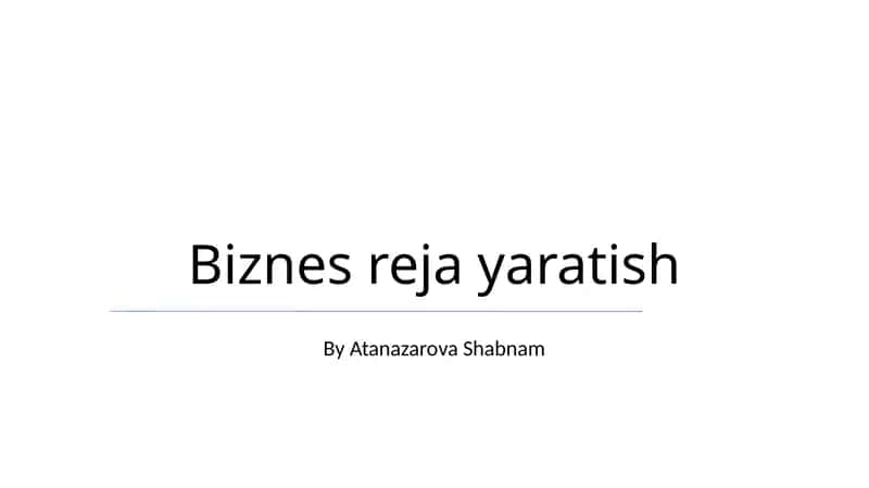 Biznes reja yaratish 1