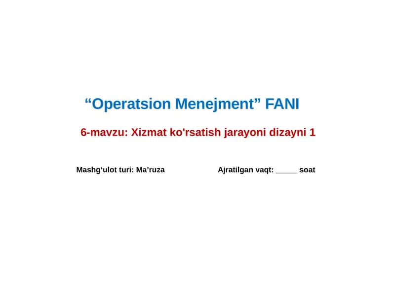 Operatsion Menejment 1