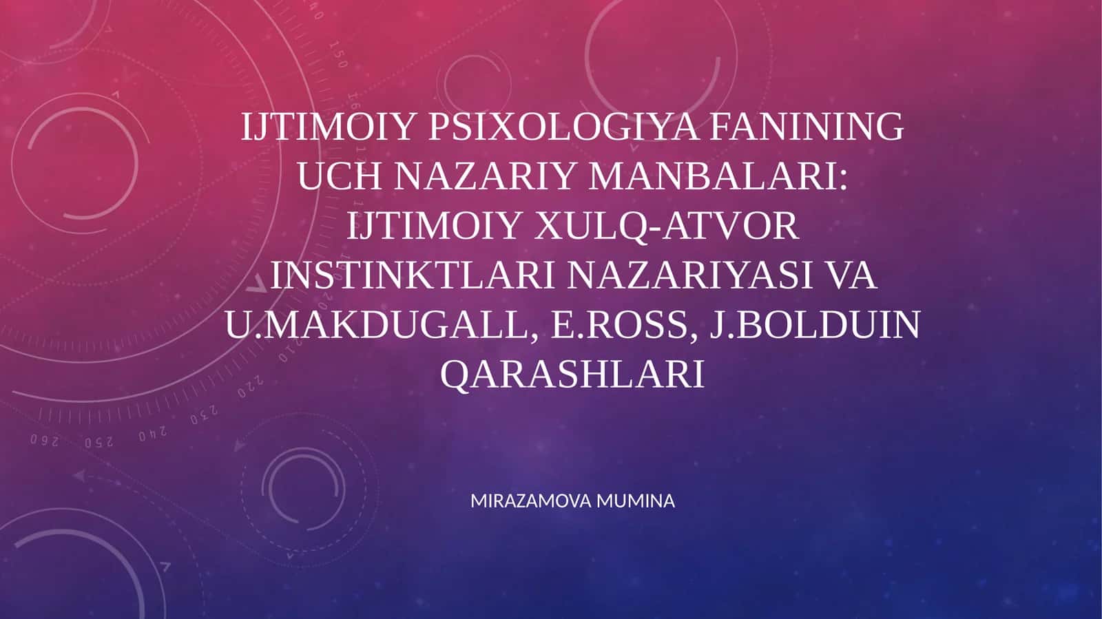 Ijtimoiy psixologiya fanining uch nazariy manbalari: ijtimoiy xulq-atvor instinktlari nazariyasi va U.Makdugall, E.Ross, J.Bolduin qarashlari 1
