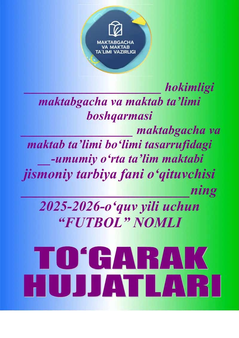 o'rta ta'lim maktabi uchun futbol to'garak rejasi 1