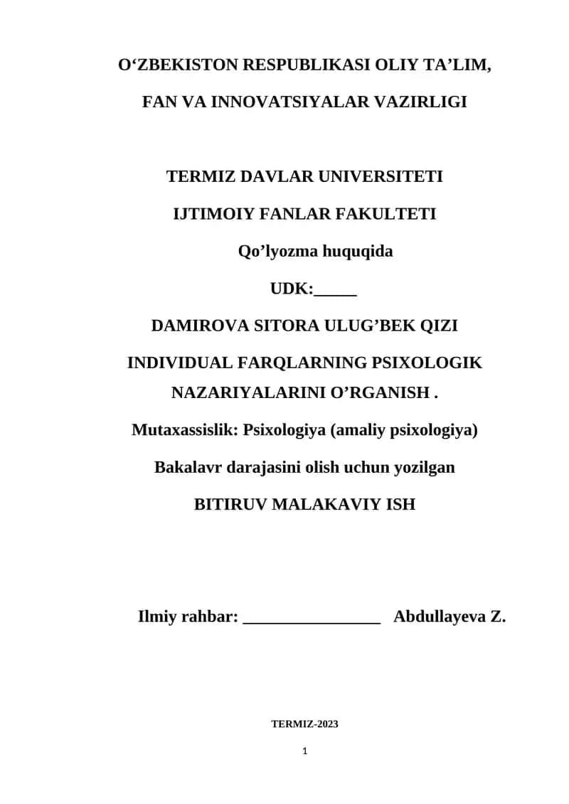 Individual farqlarning psixologik nazariyalarini o’rganish 1
