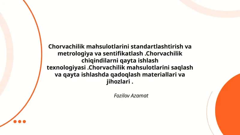 Chorvachilik mahsulotlarini standartlashtirish va metrologiya va sentifikatlash 1