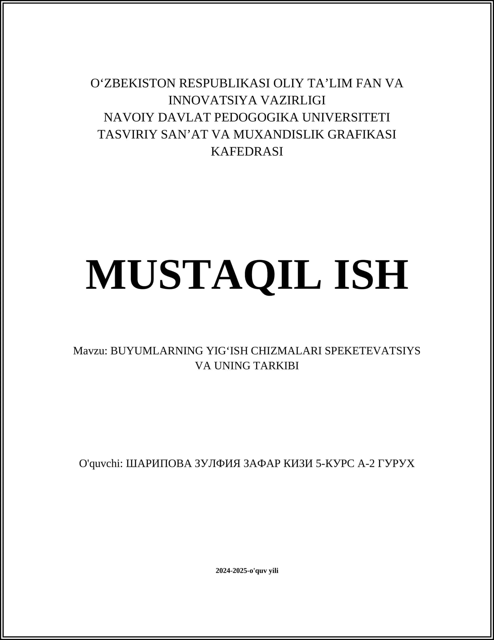 Buyumlarning Yigʻish Chizmalari 1