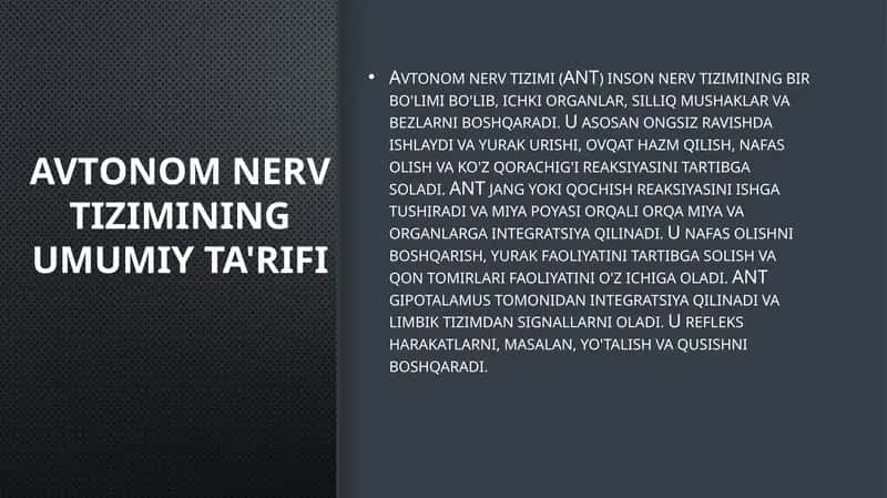 Avtonom nerv tizimining umumiy ta'rifi 1