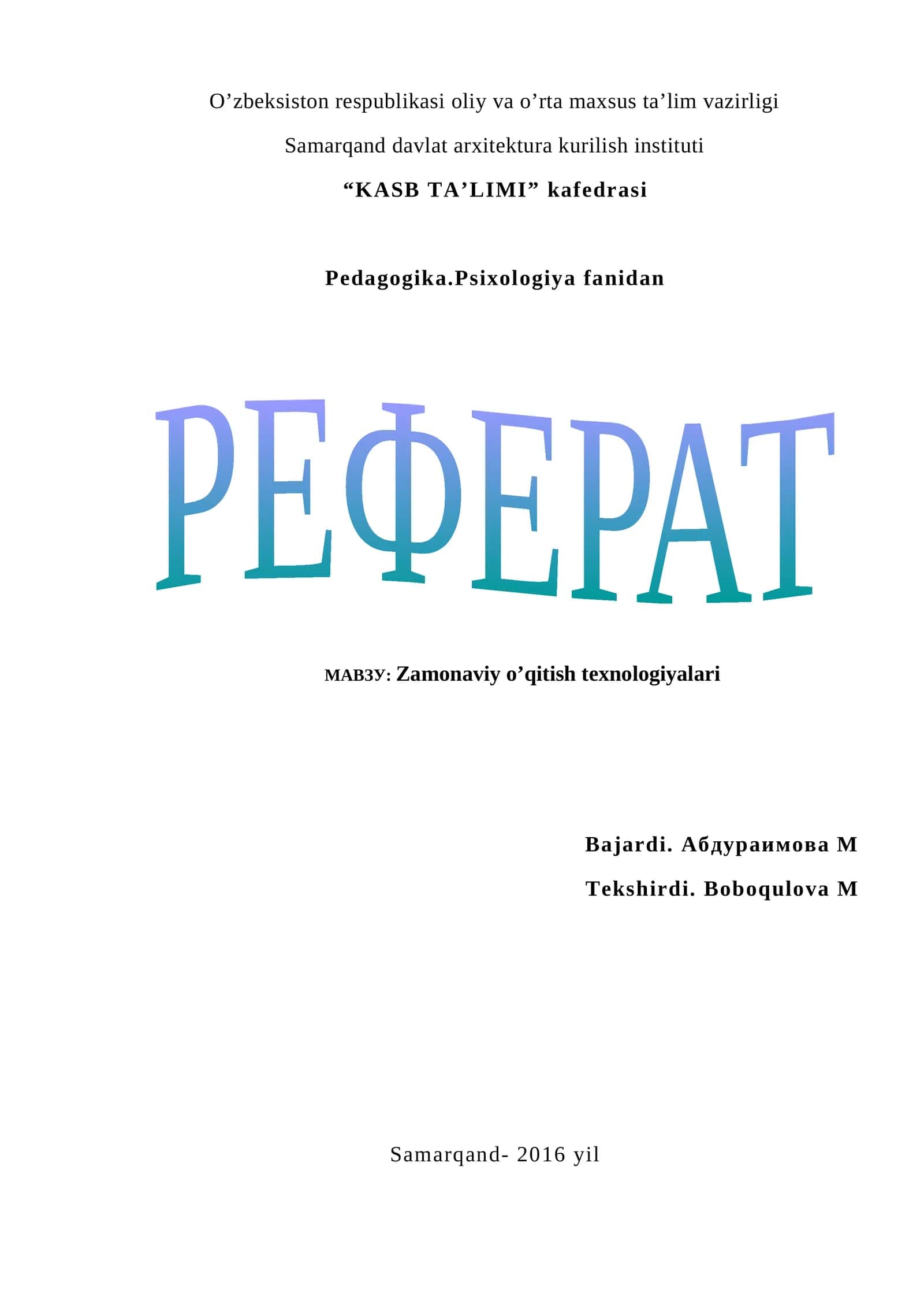 Zamonaviy o’qitish texnologiyalari 1
