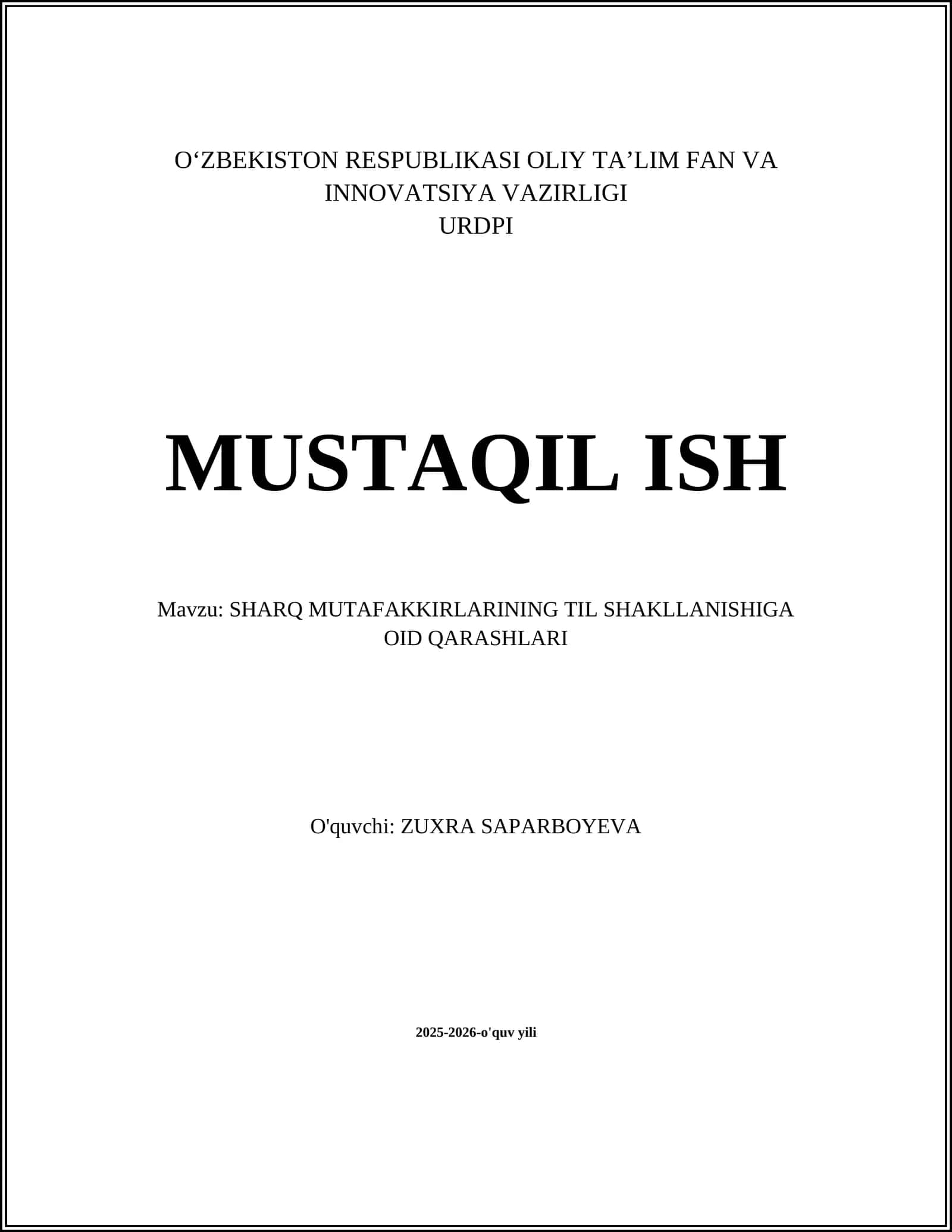 SHARQ MUTAFAKKIRLARINING TIL SHAKLLANISHIGA OID QARASHLARI 1