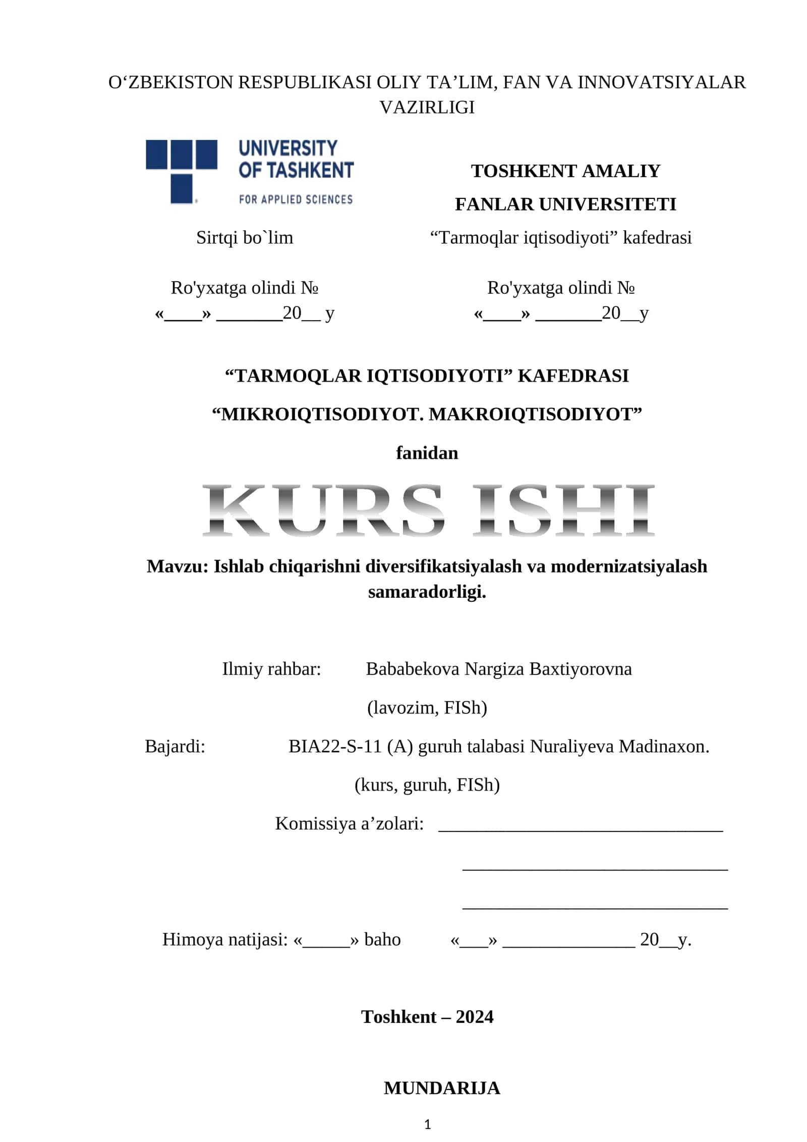 Ishlab chiqarishni diversifikatsiyalash va modernizatsiyalash samaradorligi 1