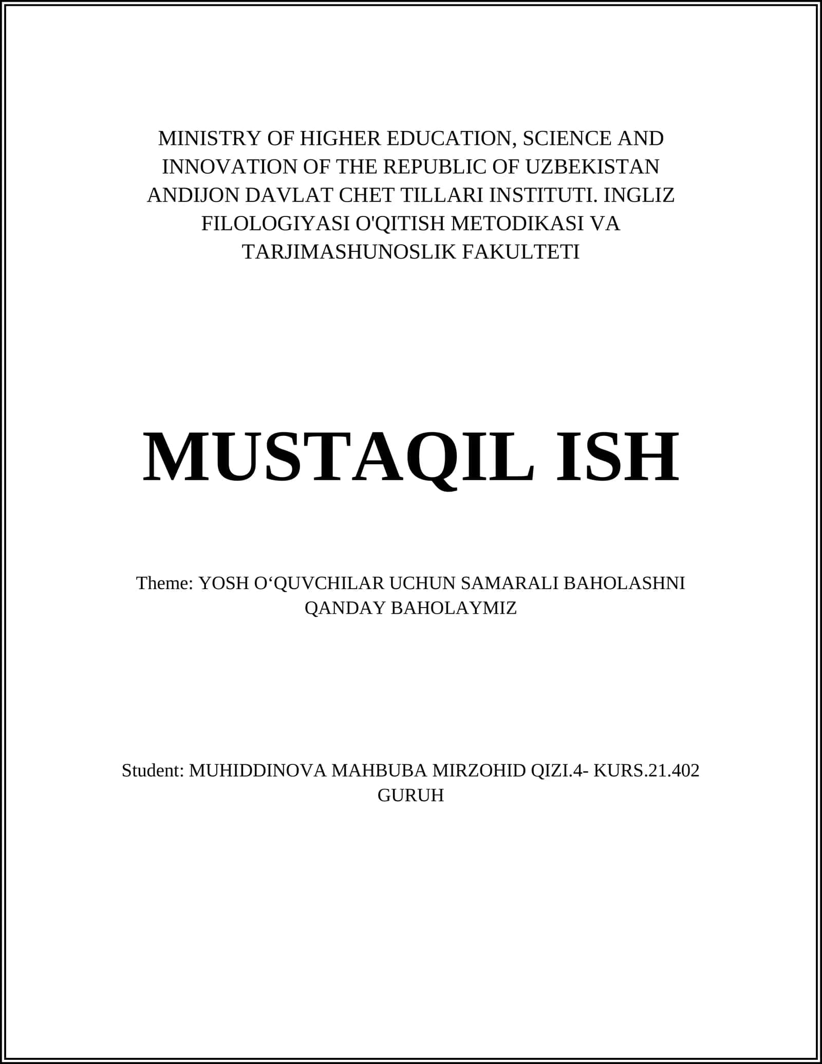 INGLIZ FILOLOGIYASI O'QITISH METODIKASI VA TARJIMASHUNOSLIK FAKULTETI 1