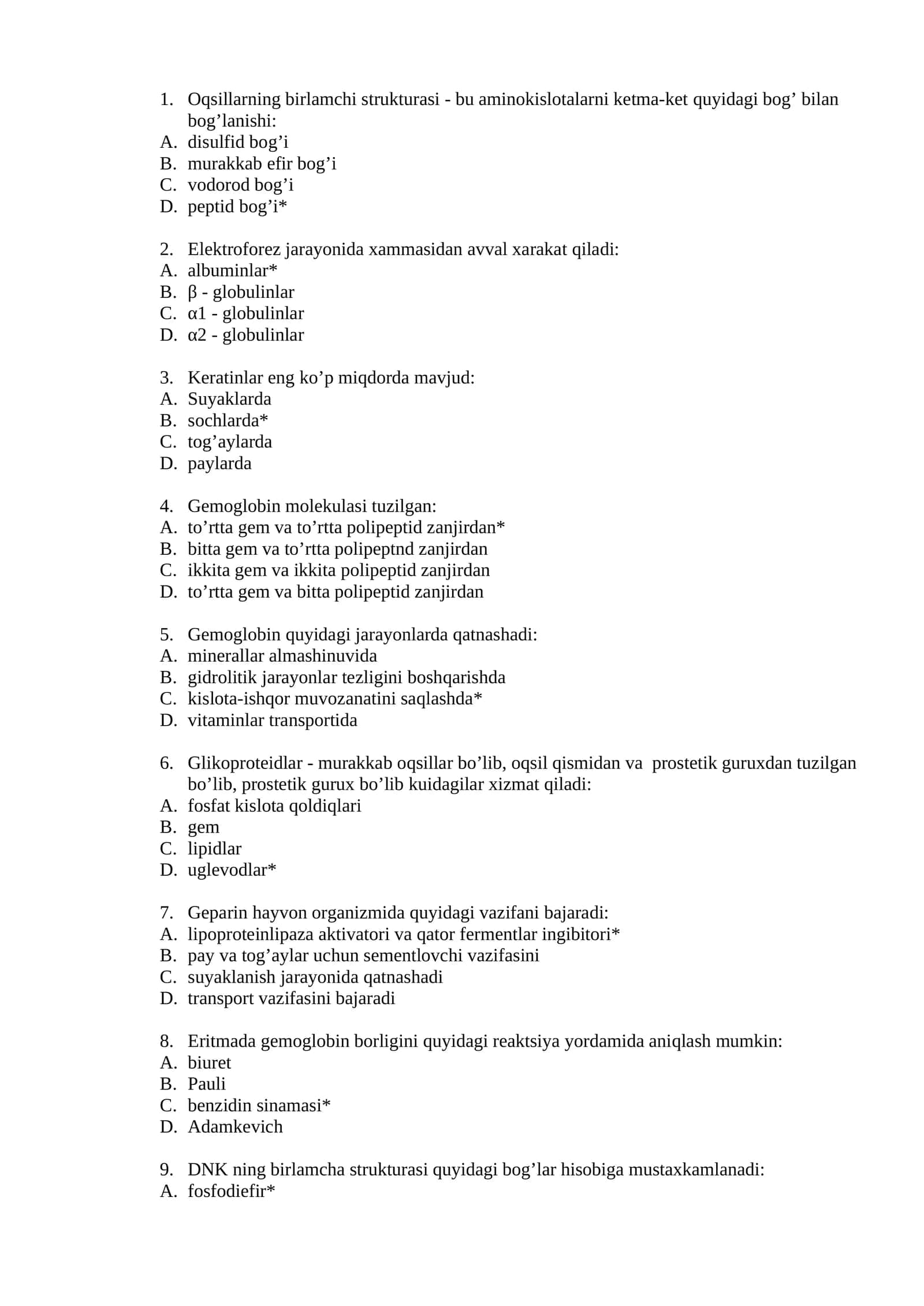 Biologiya Test Savollari 1