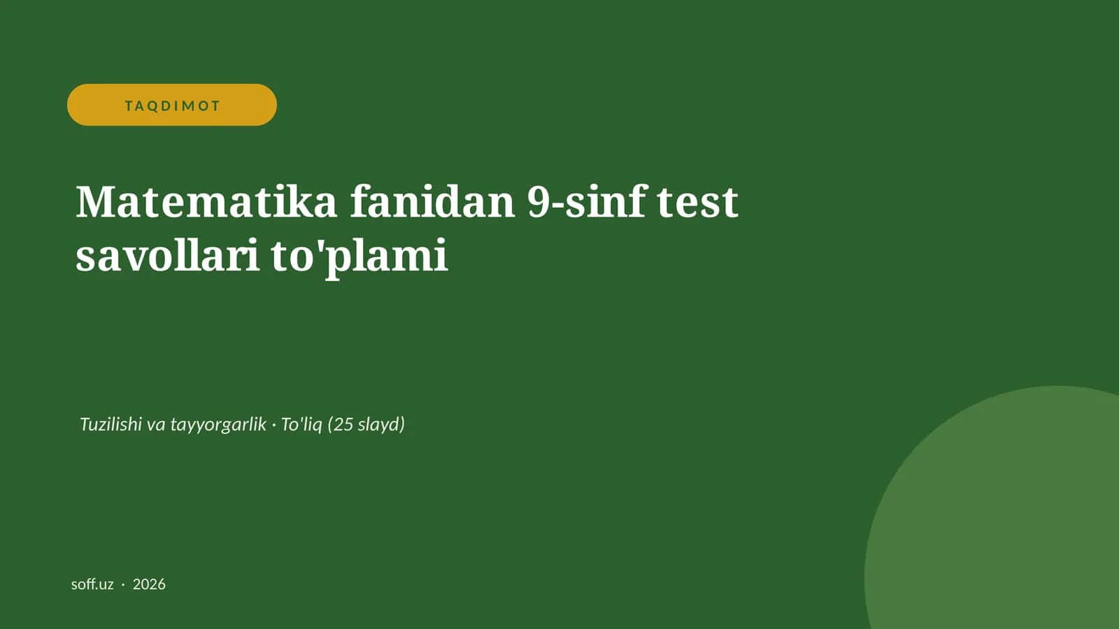 Matematika fanidan 9-sinf test savollari to'plami 1