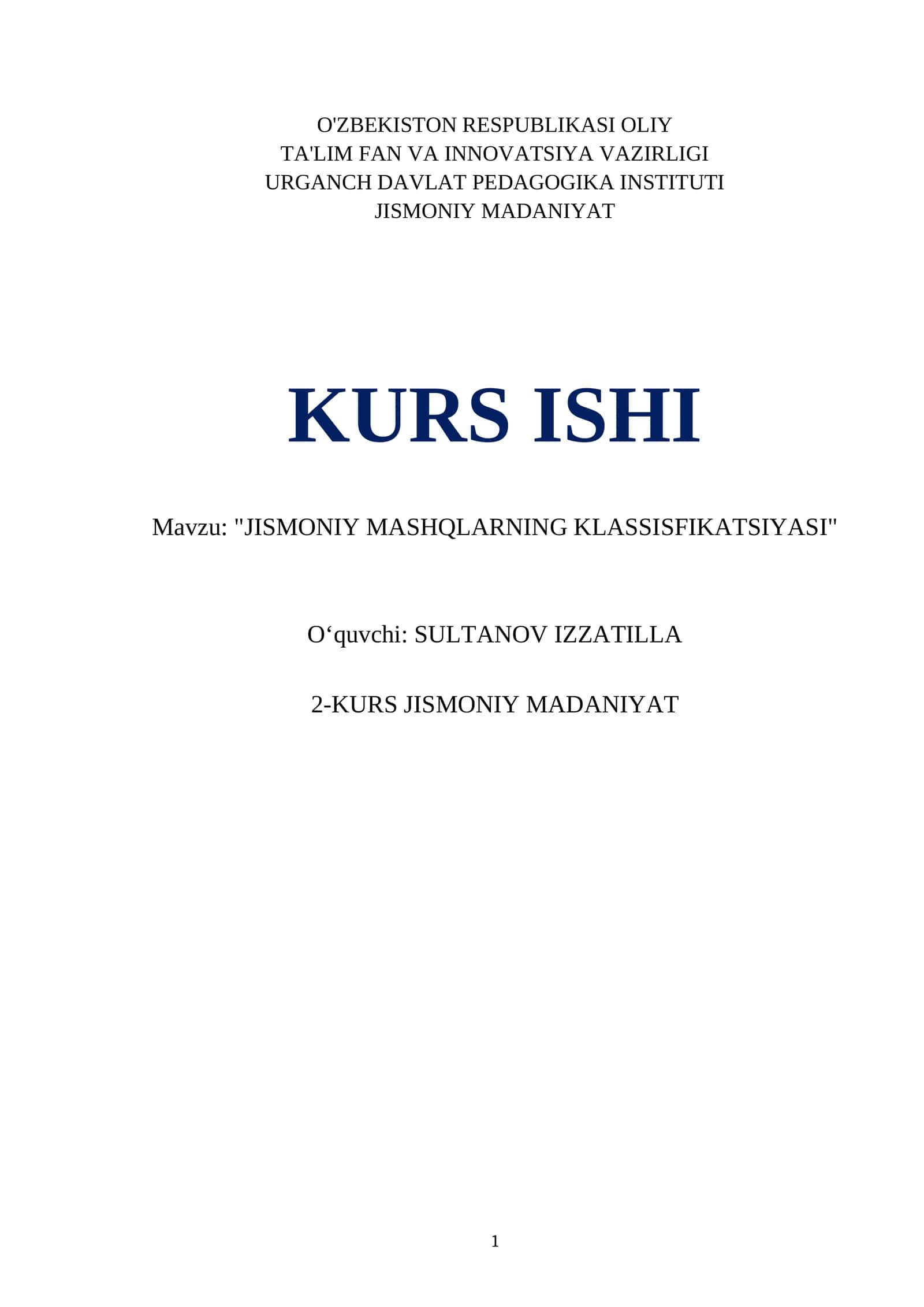JISMONIY MASHQLARNING KLASSISFIKATSIYASI 1