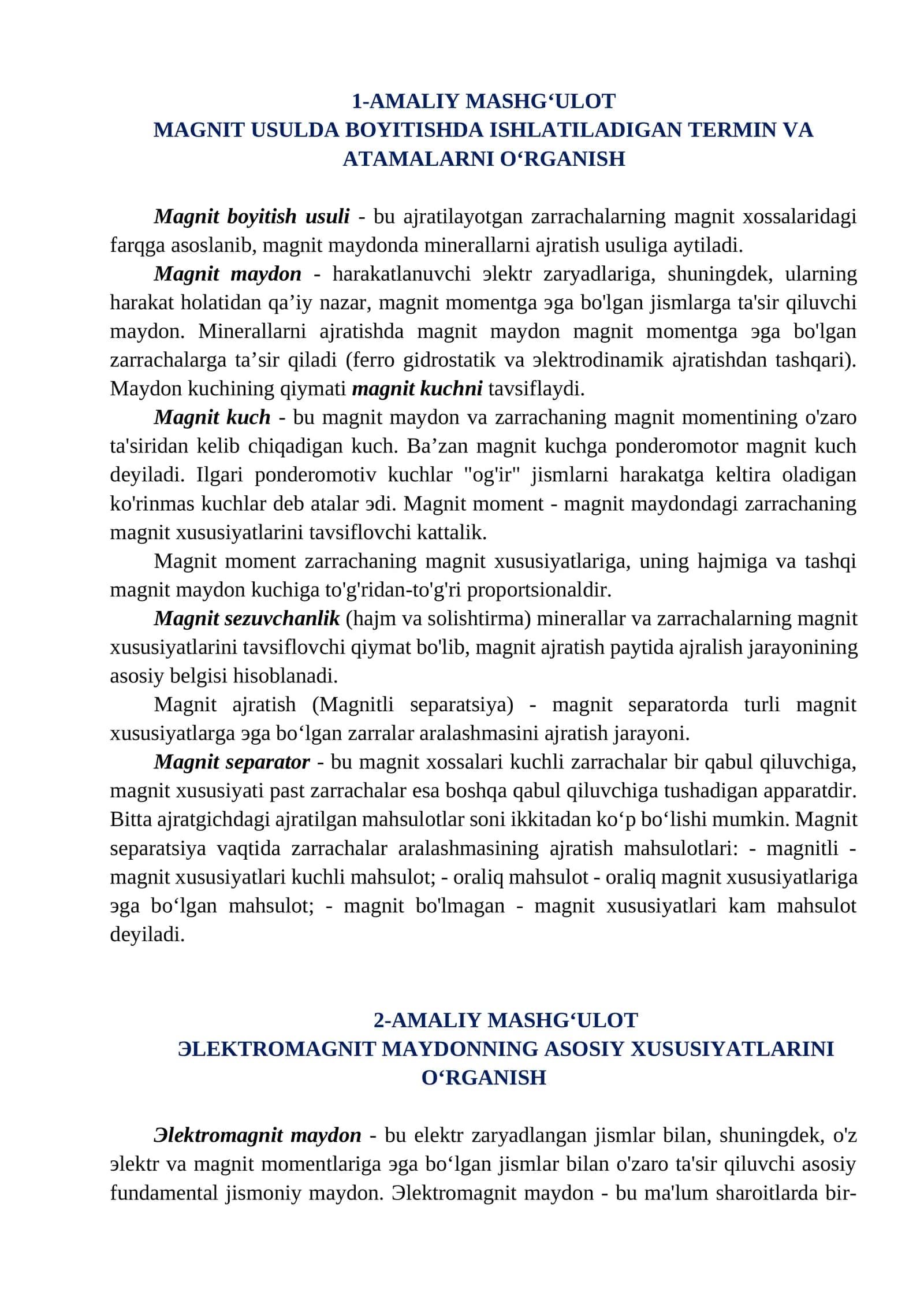 Magnit boyitish usuli 1