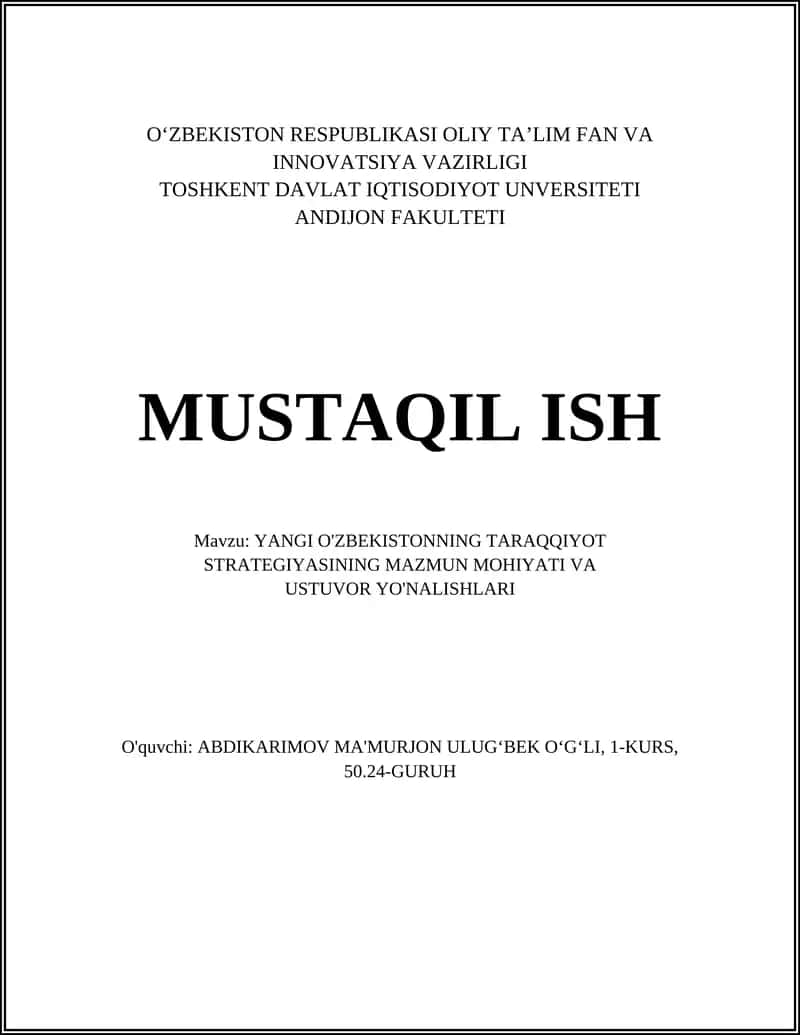 Yangi O'zbekistonning Taraqqiyot Strategiyasi 1